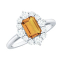 Certified Real 1.8 Carat Citrine Emerald Cut Engagement Ring with Diamond Halo