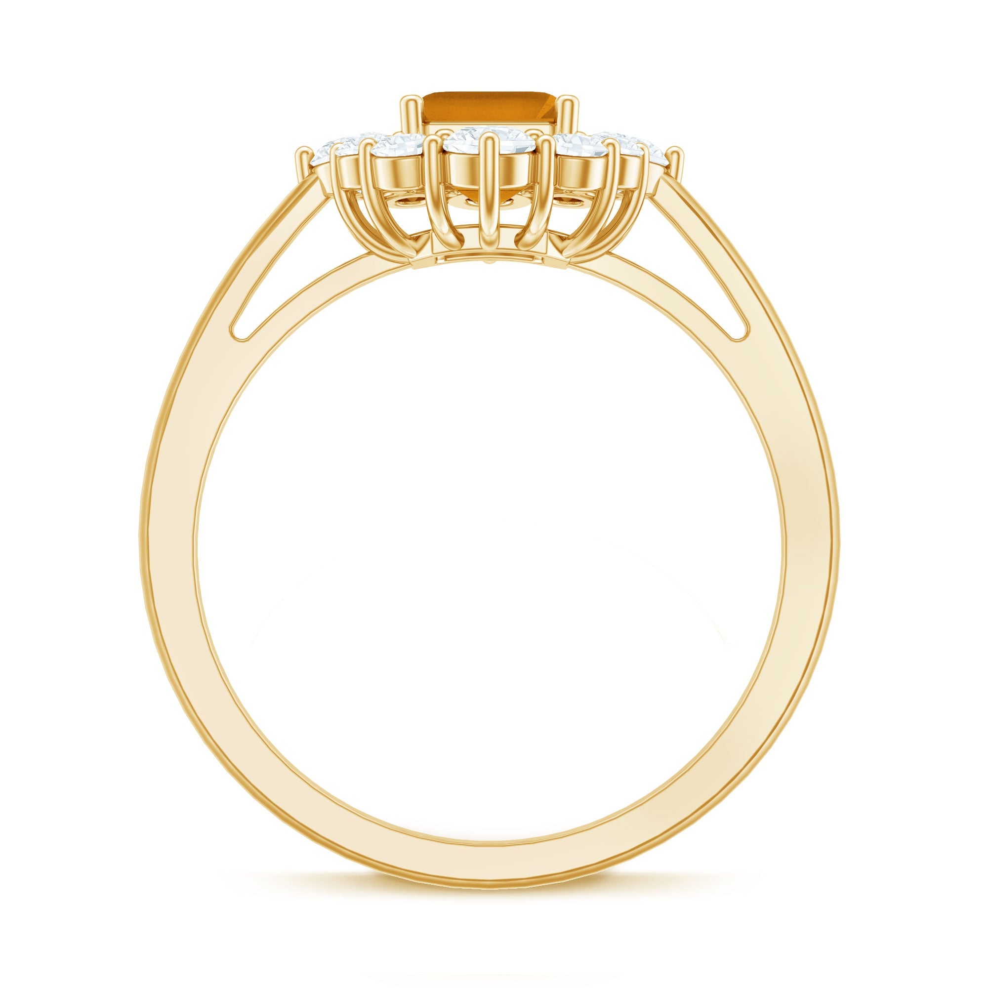 Certified Real 1.8 Carat Citrine Emerald Cut Engagement Ring with Diamond Halo