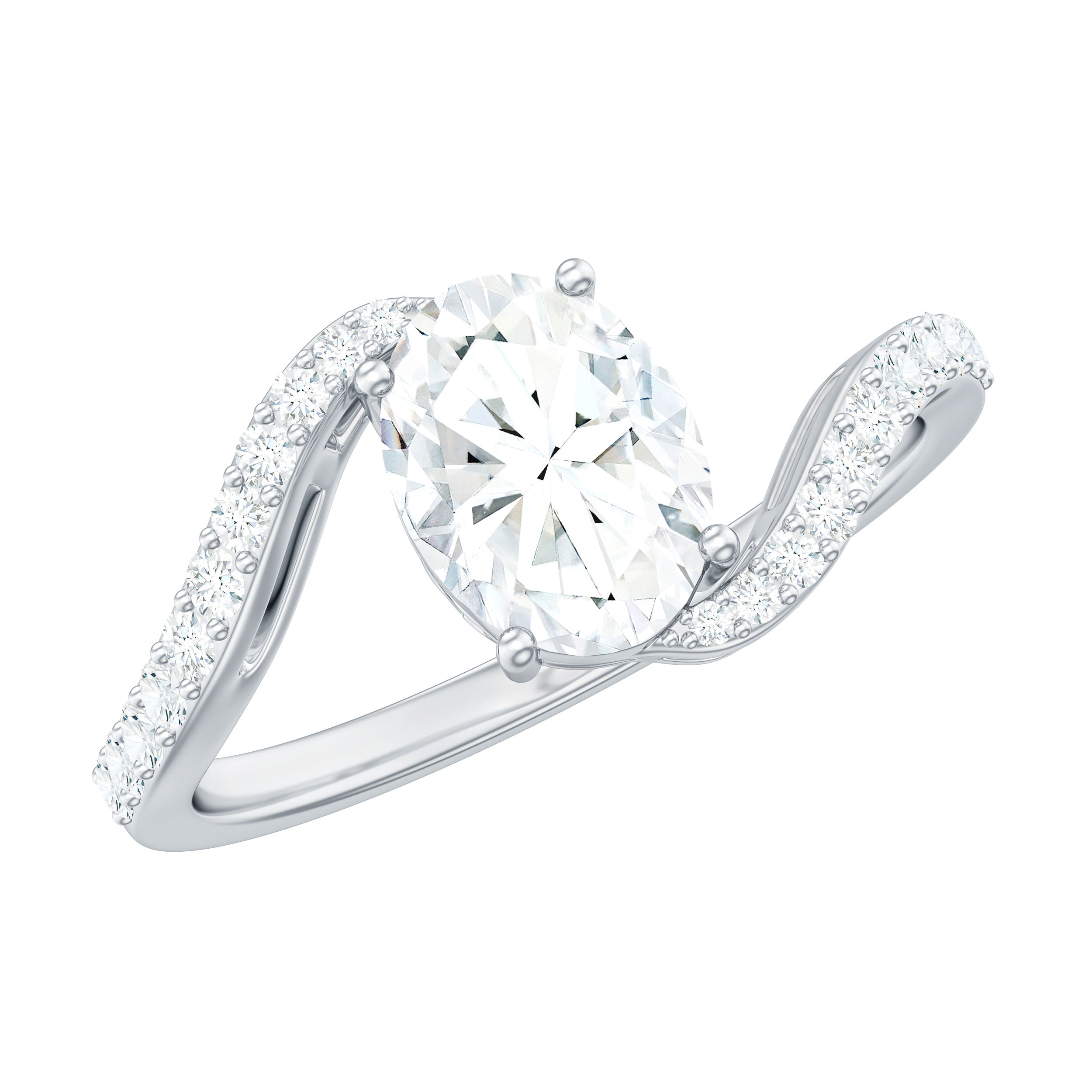 1 Carat Moissanite Oval Engagement Ring with Bypass Shank