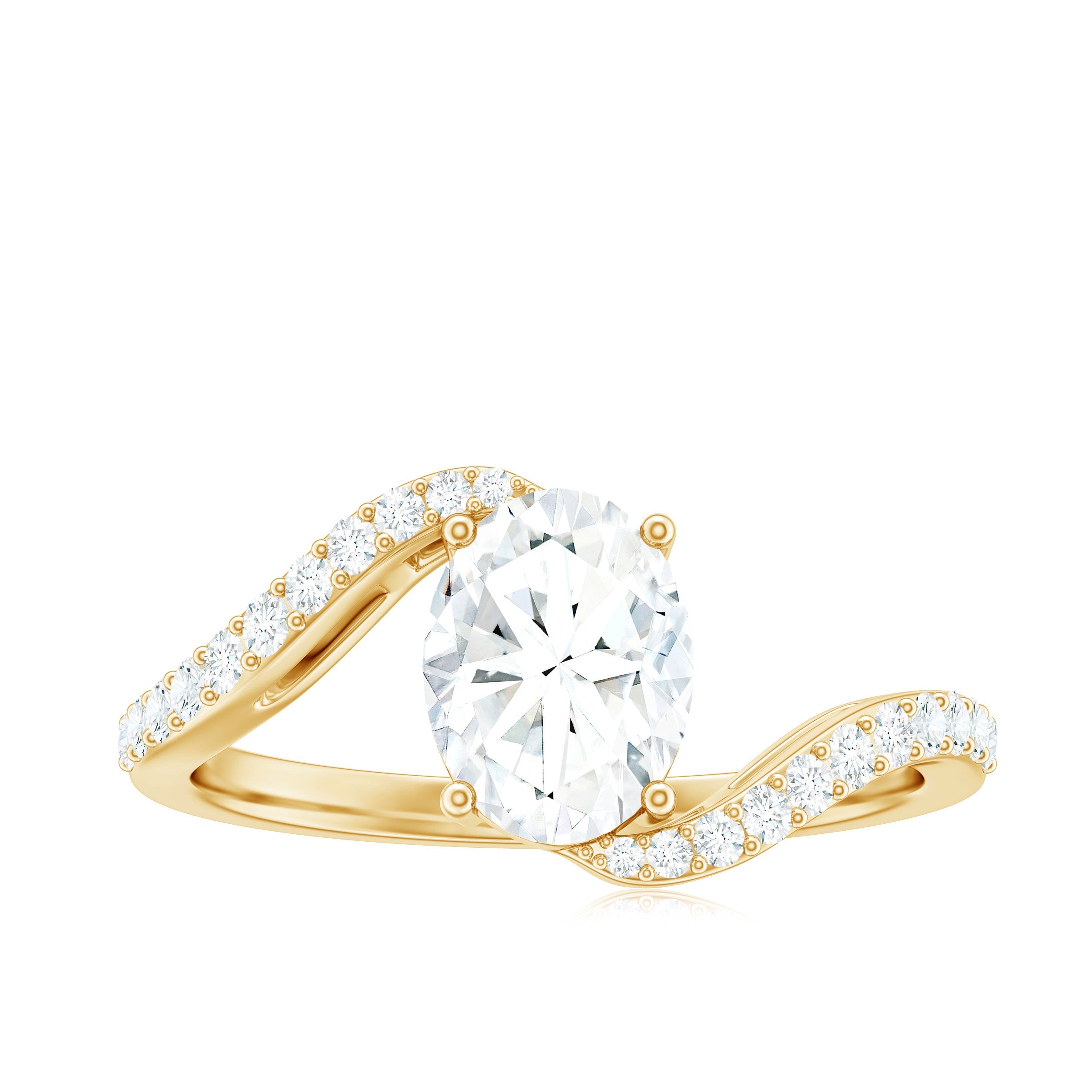 1 Carat Moissanite Oval Engagement Ring with Bypass Shank