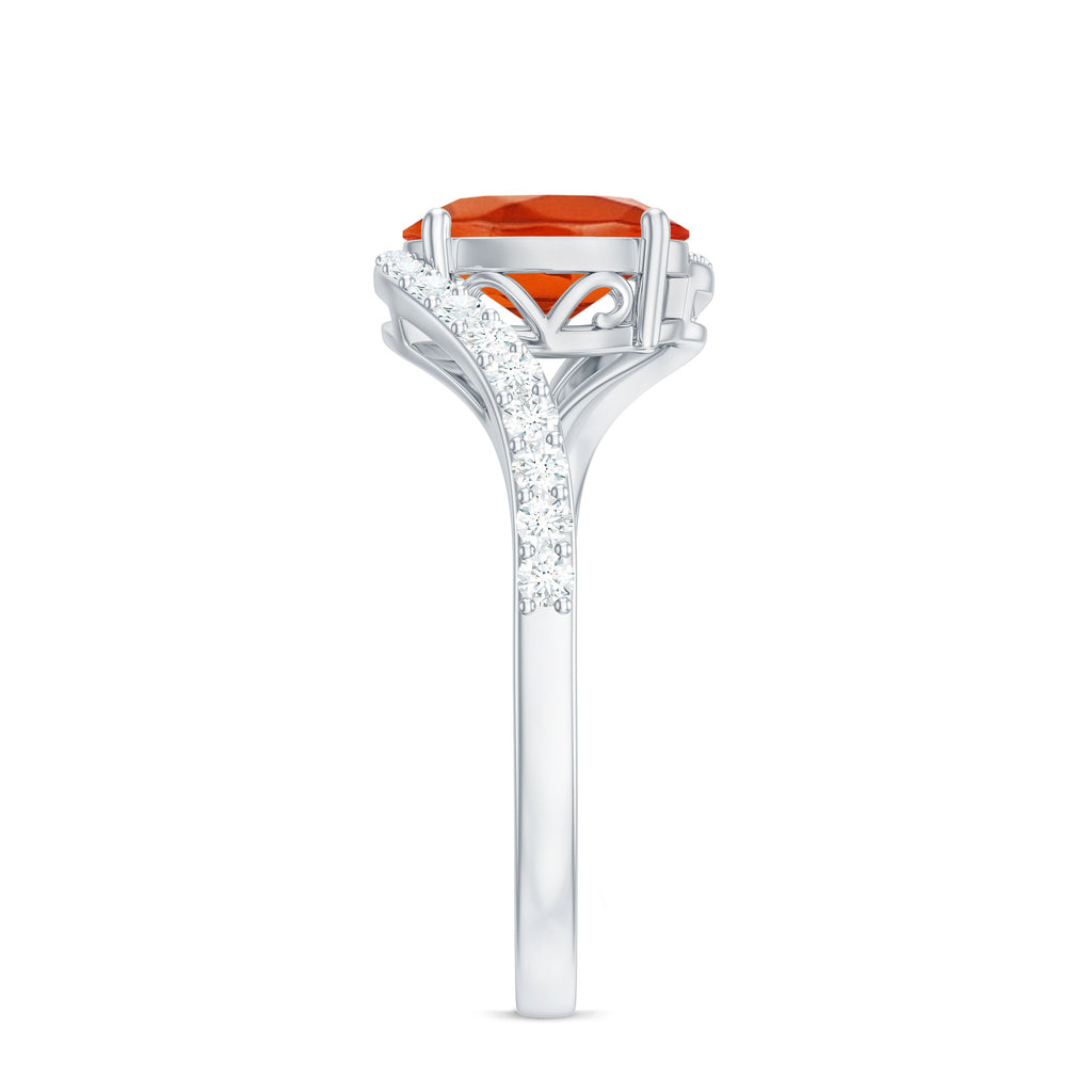 Oval Cut Solitaire Fire Opal and Diamond Bypass Ring