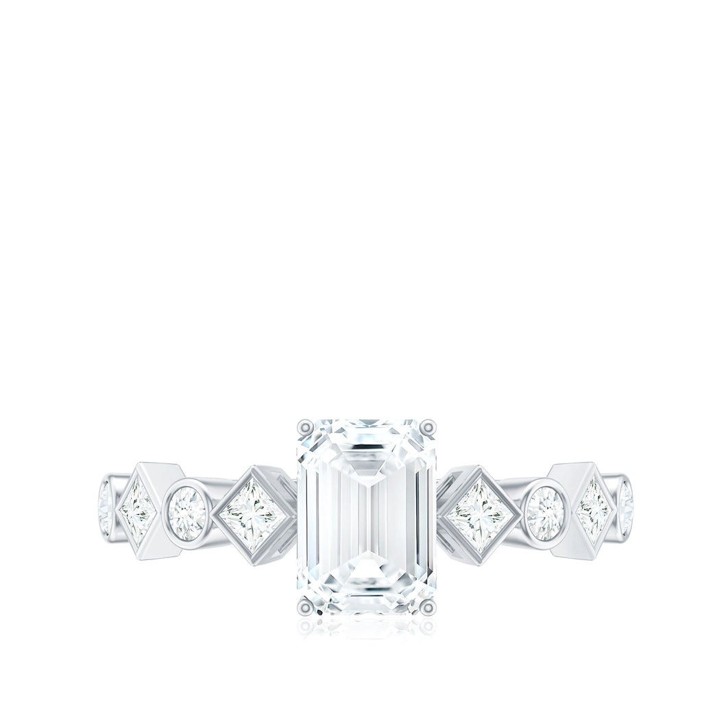 2 CT Octagon Cut Zircon Engagement Ring with Side Stones