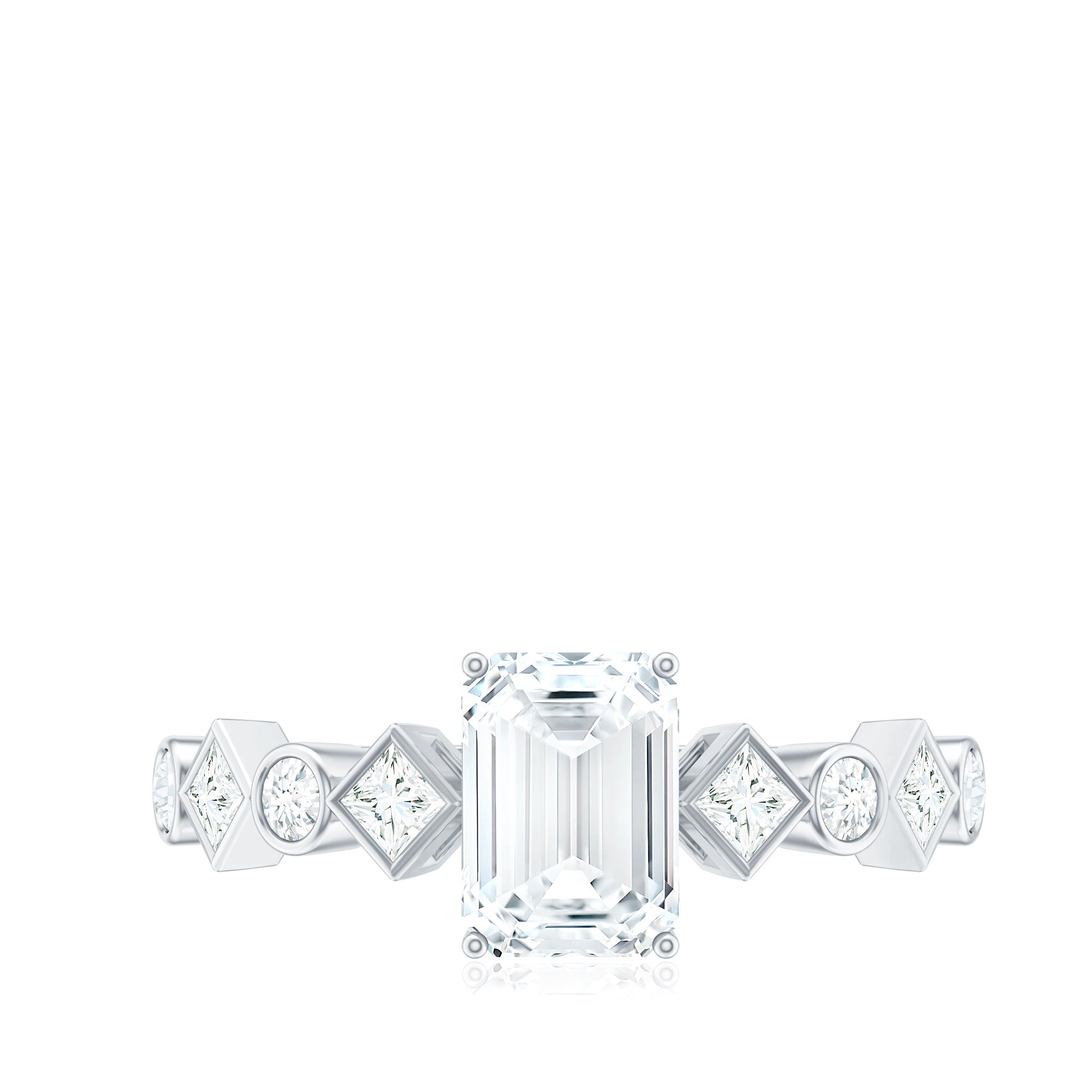 2 CT Octagon Cut Zircon Engagement Ring with Side Stones