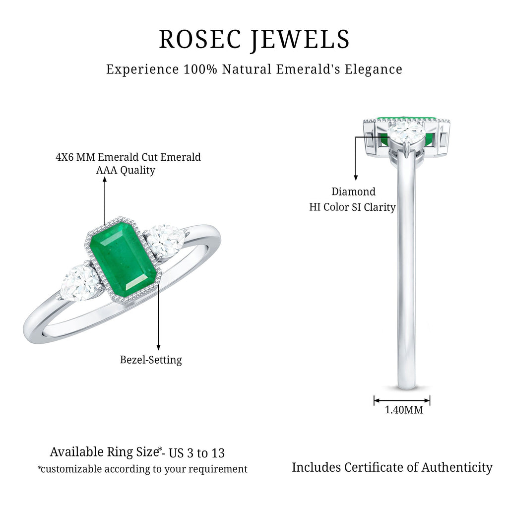 Emerald 3  Stone Ring with Diamond