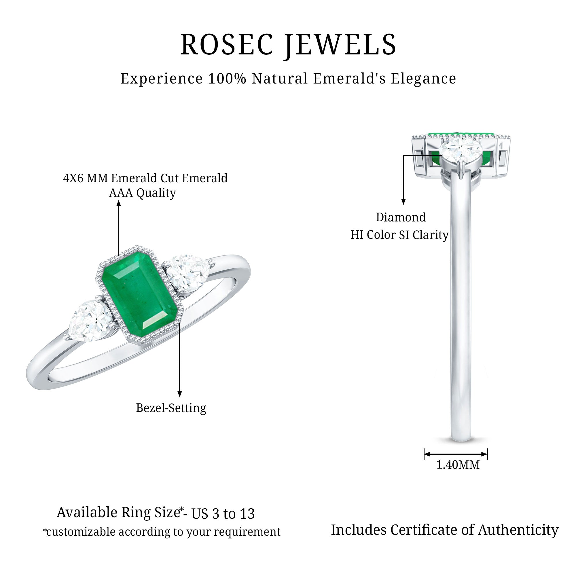 Emerald 3  Stone Ring with Diamond
