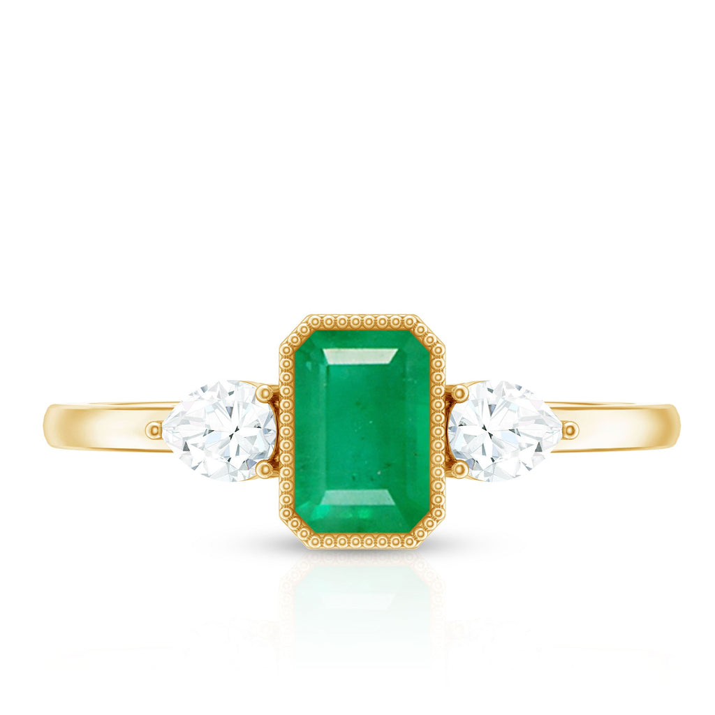 Emerald 3  Stone Ring with Diamond