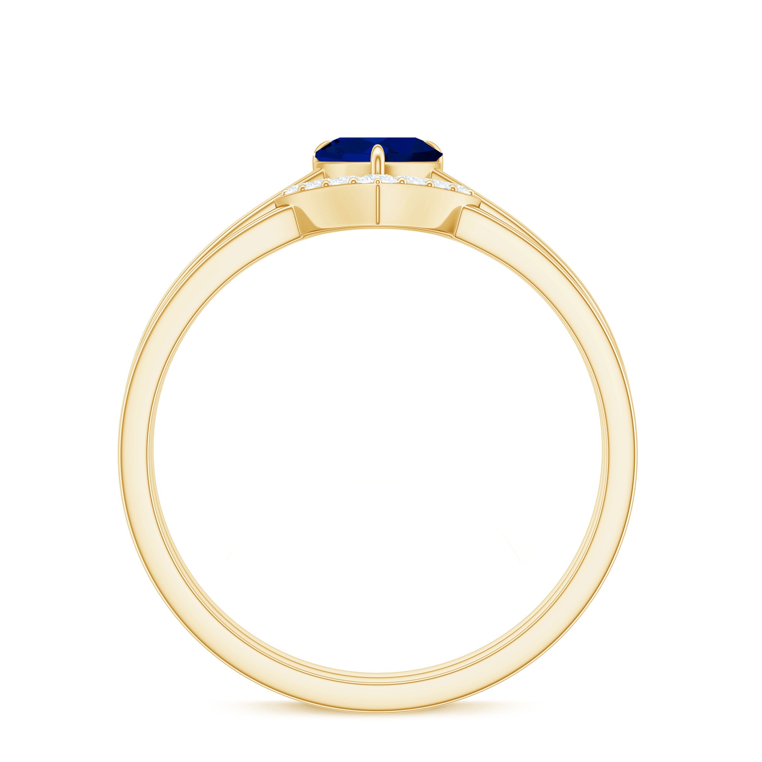 3/4 CT Heart Shape Blue Sapphire Solitaire Ring Set with Diamond Chevron Band