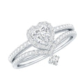 Cubic Zirconia Heart Ring Set with V Shape Band