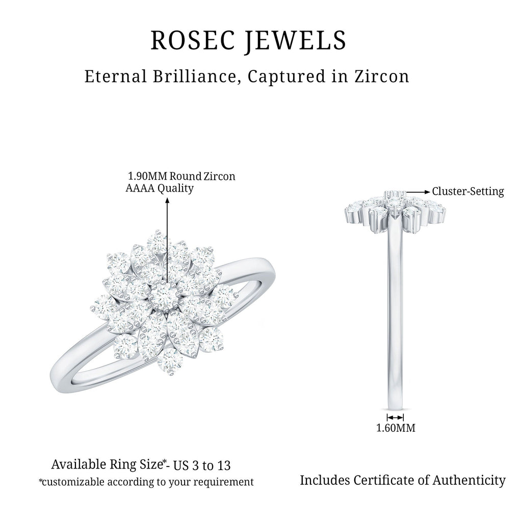 Certified Cubic Zirconia Flower Cluster Engagement Ring
