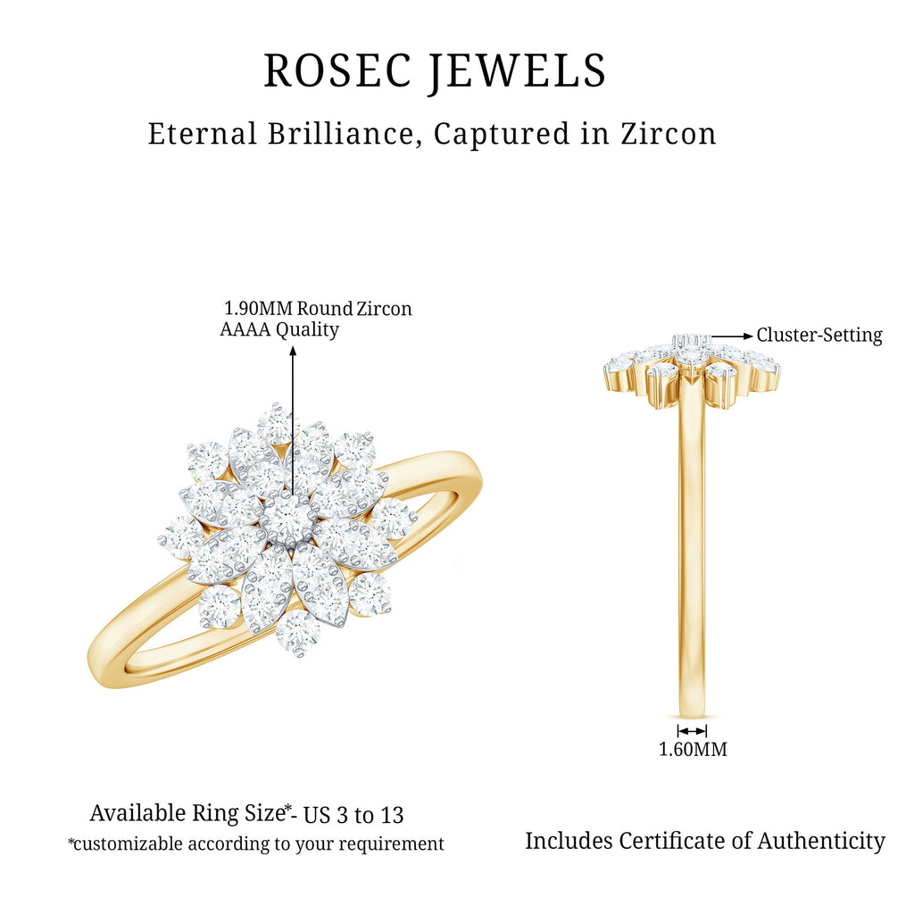 Certified Cubic Zirconia Flower Cluster Engagement Ring