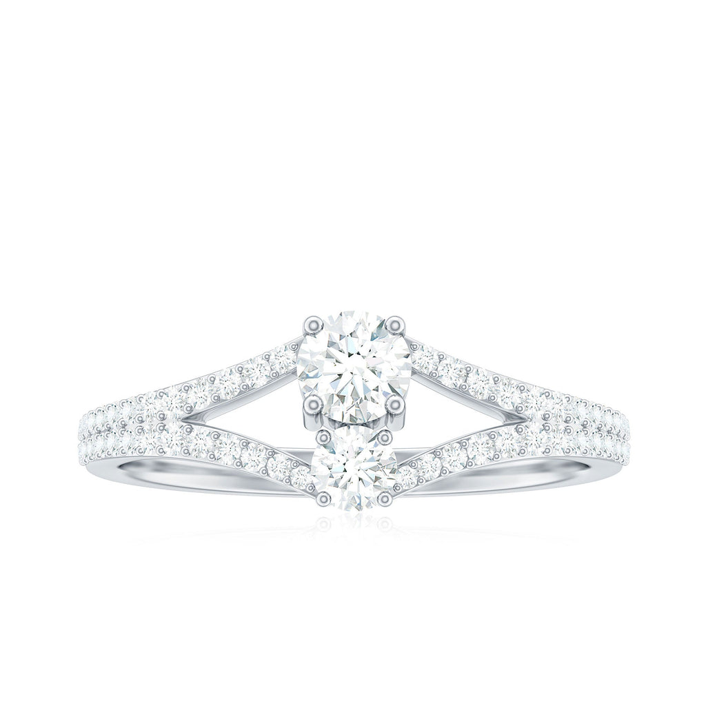 3/4 CT Zircon Two Stone Engagement Ring with Split Shank