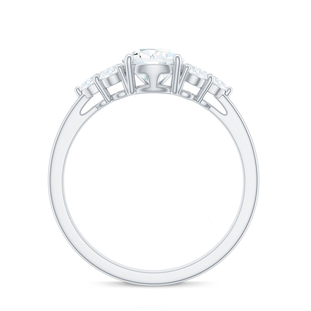 Zircon Teardrop Engagement Ring with Cluster Accent