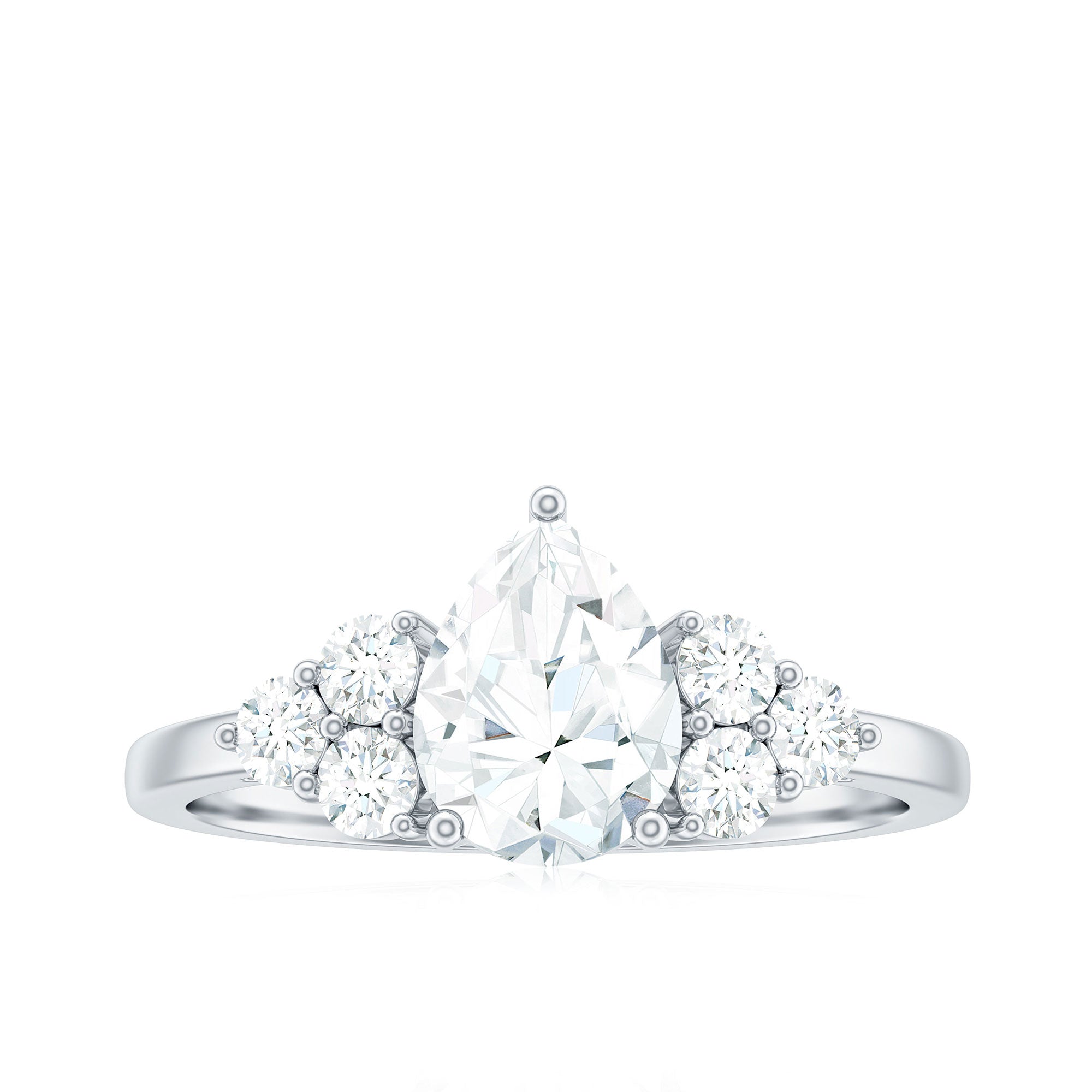 Zircon Teardrop Engagement Ring with Cluster Accent