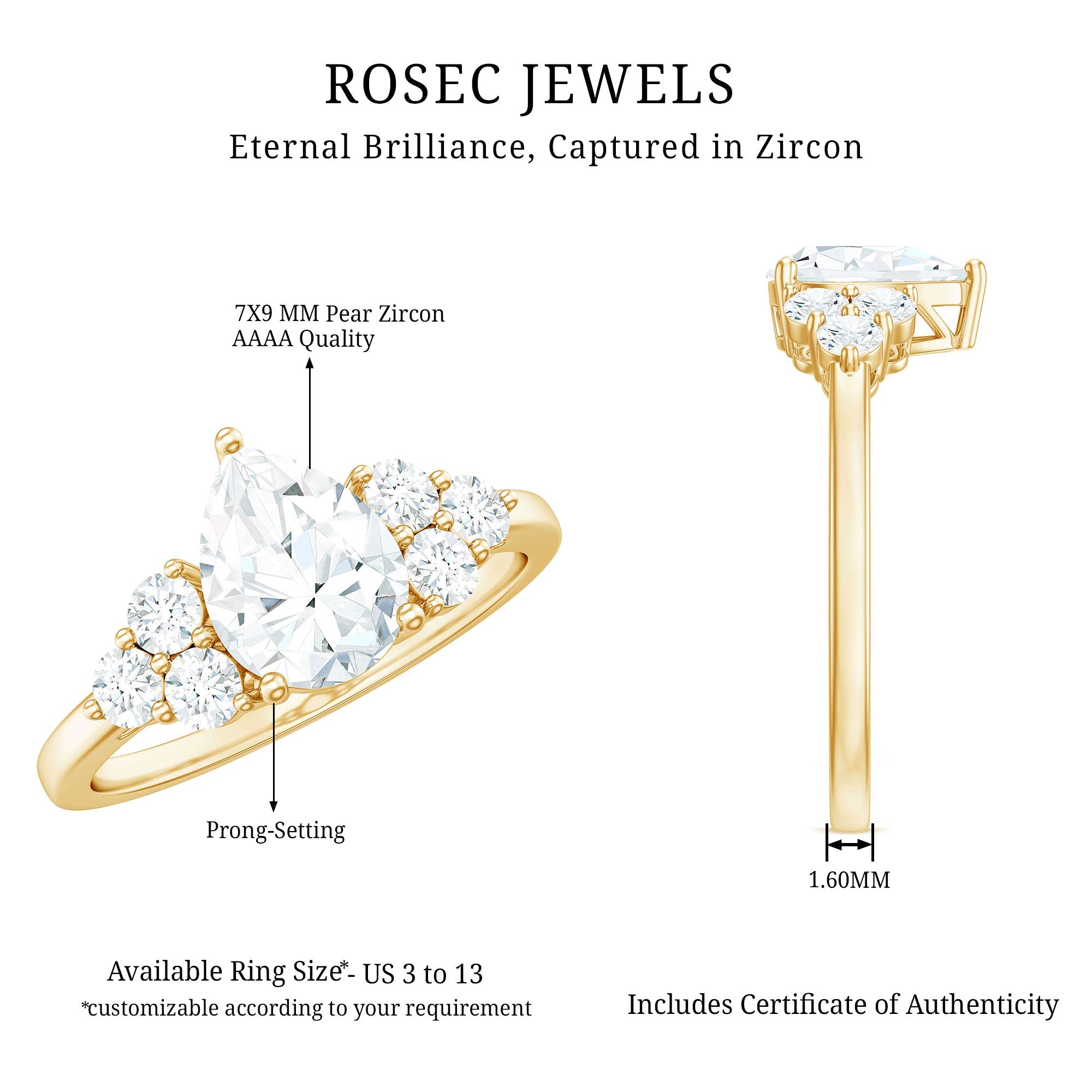 Zircon Teardrop Engagement Ring with Cluster Accent