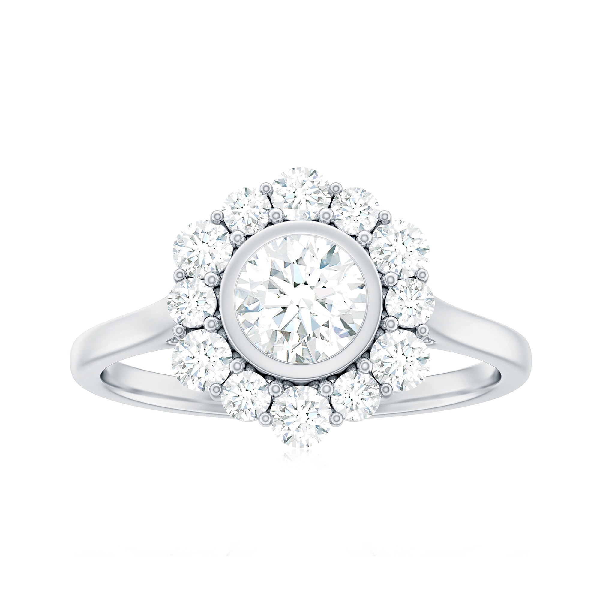 1.50 CT Bezel Set Zircon Statement Halo Engagement Ring