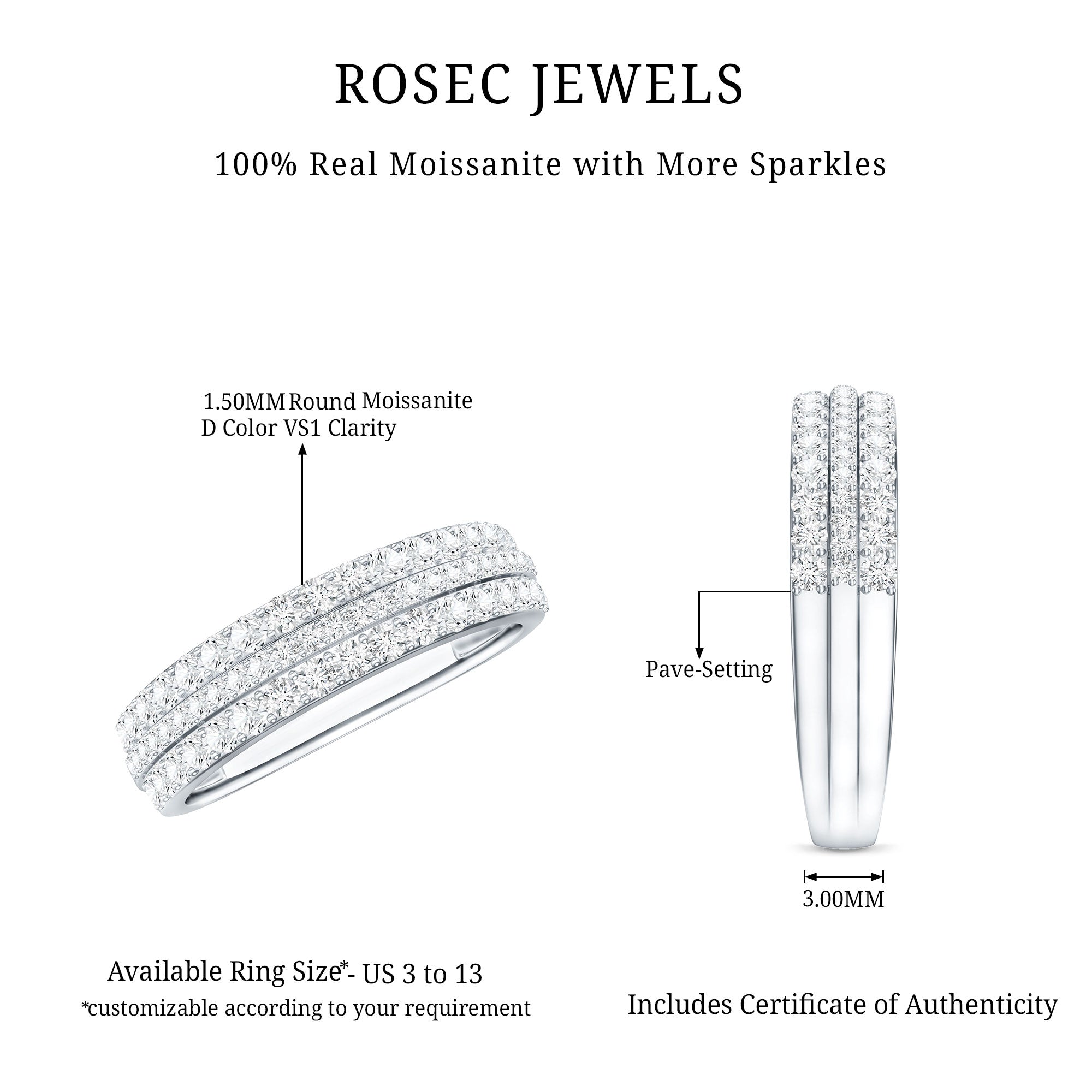 Round Cut Certified Moissanite Wedding Band