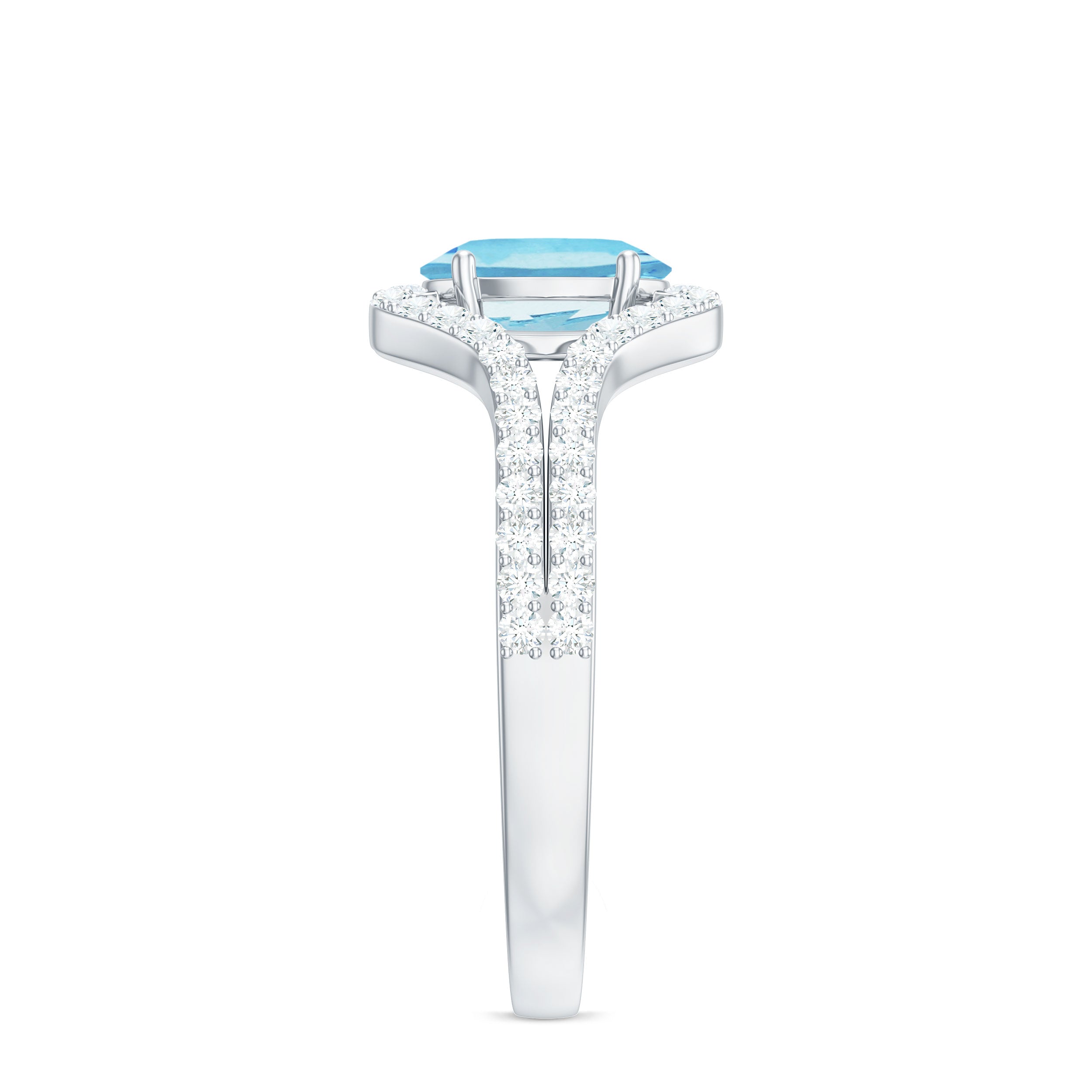 Designer Aquamarine Diamond Oval Engagement Ring with Split Shank