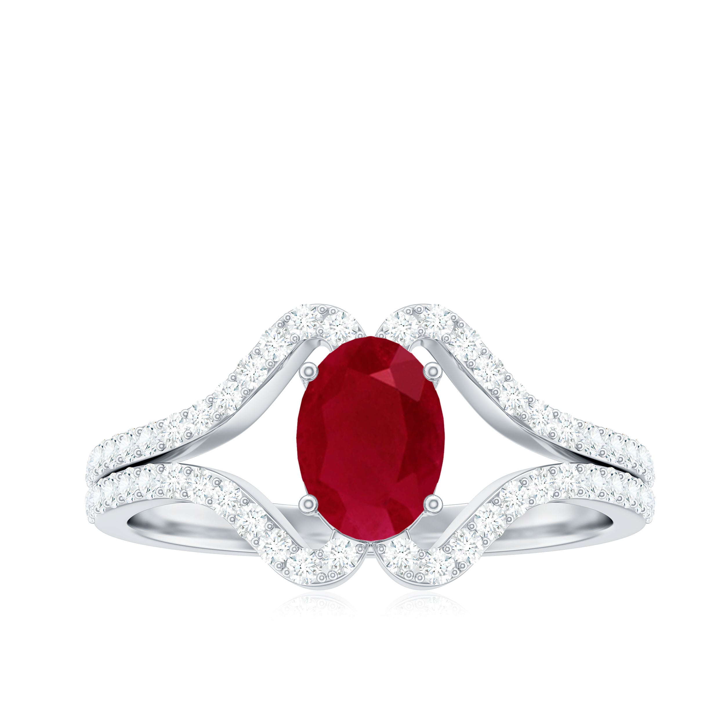 Natural 0.6 Carat Ruby Oval Engagement Ring with Diamond Split Shank