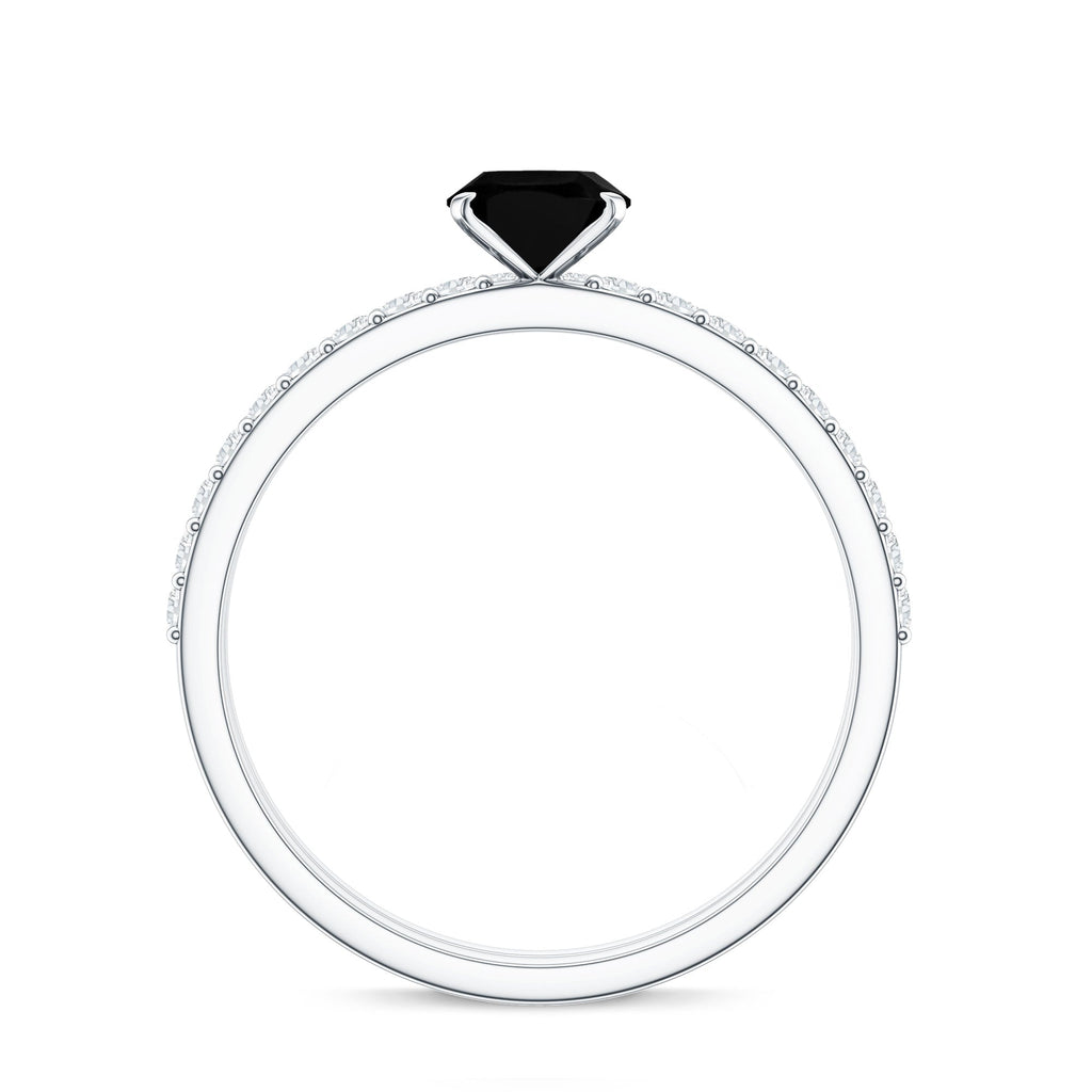 6X8mm Oval Cut Black Onyx Solitaire Rings Set with Diamond Wedding Band