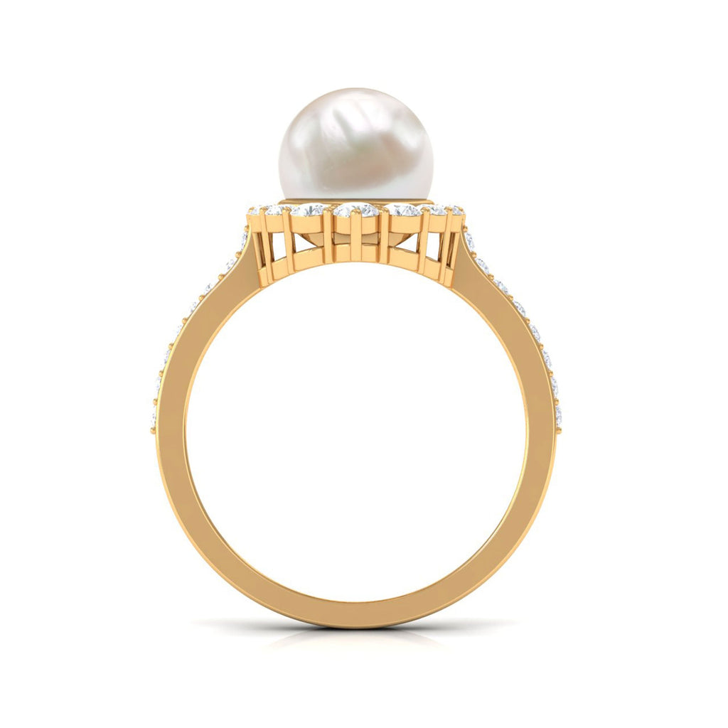 Cultured 7.48 Carat Freshwater Pearl Engagement Ring with Diamond Halo