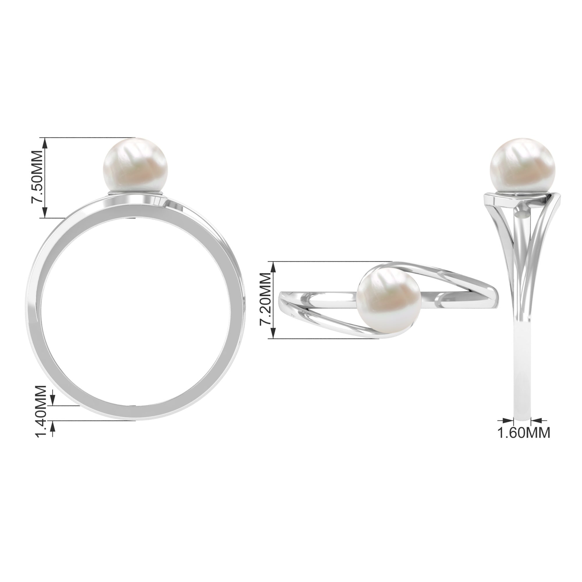 Cultured 7.4 Carat Freshwater Pearl Solitaire Engagement Ring with Bypass Shank