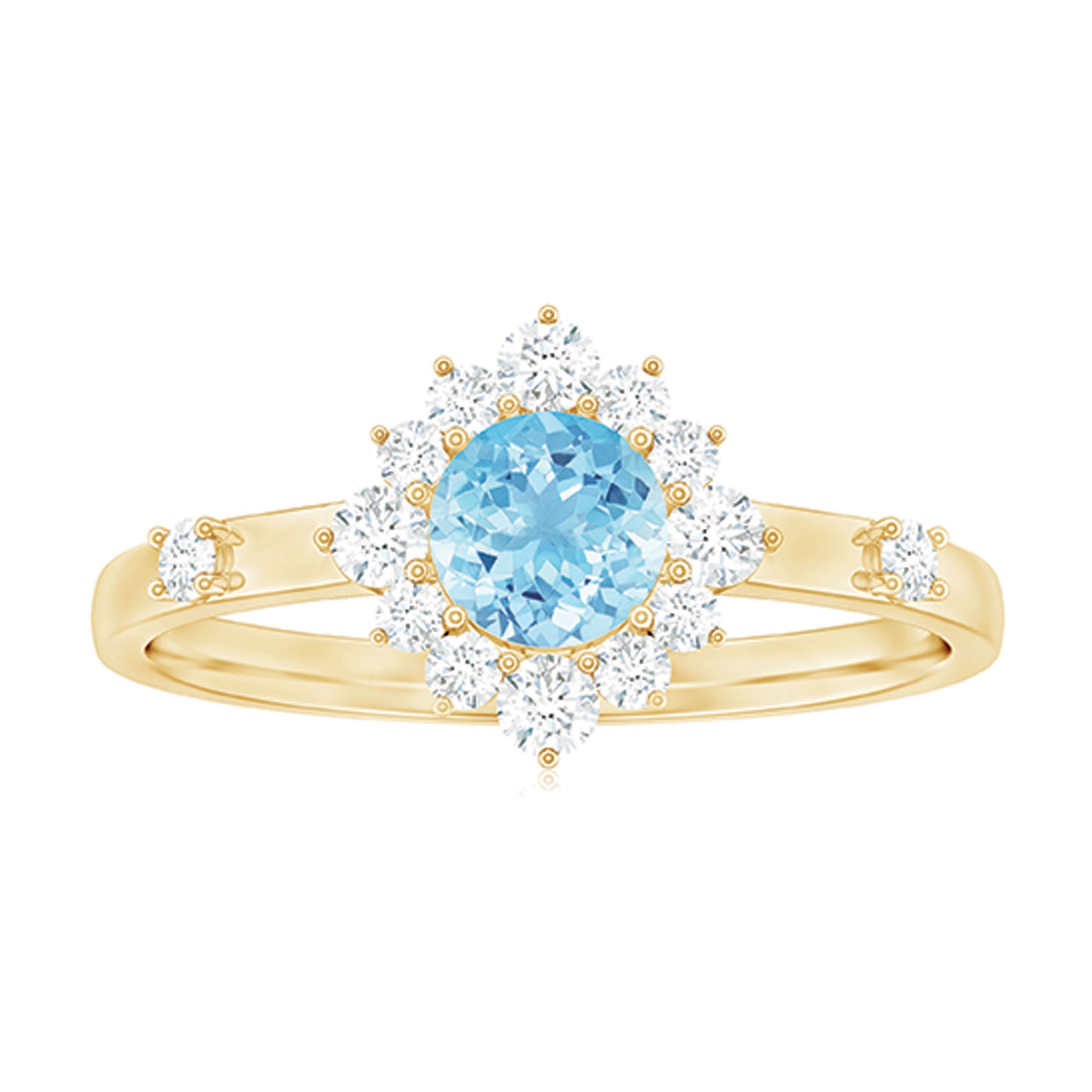 Genuine 0.8 Carat Aquamarine and Diamond Halo Engagement Ring