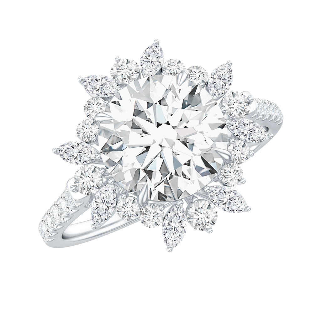 2 Carat Round Zircon Floral Halo Statement Ring