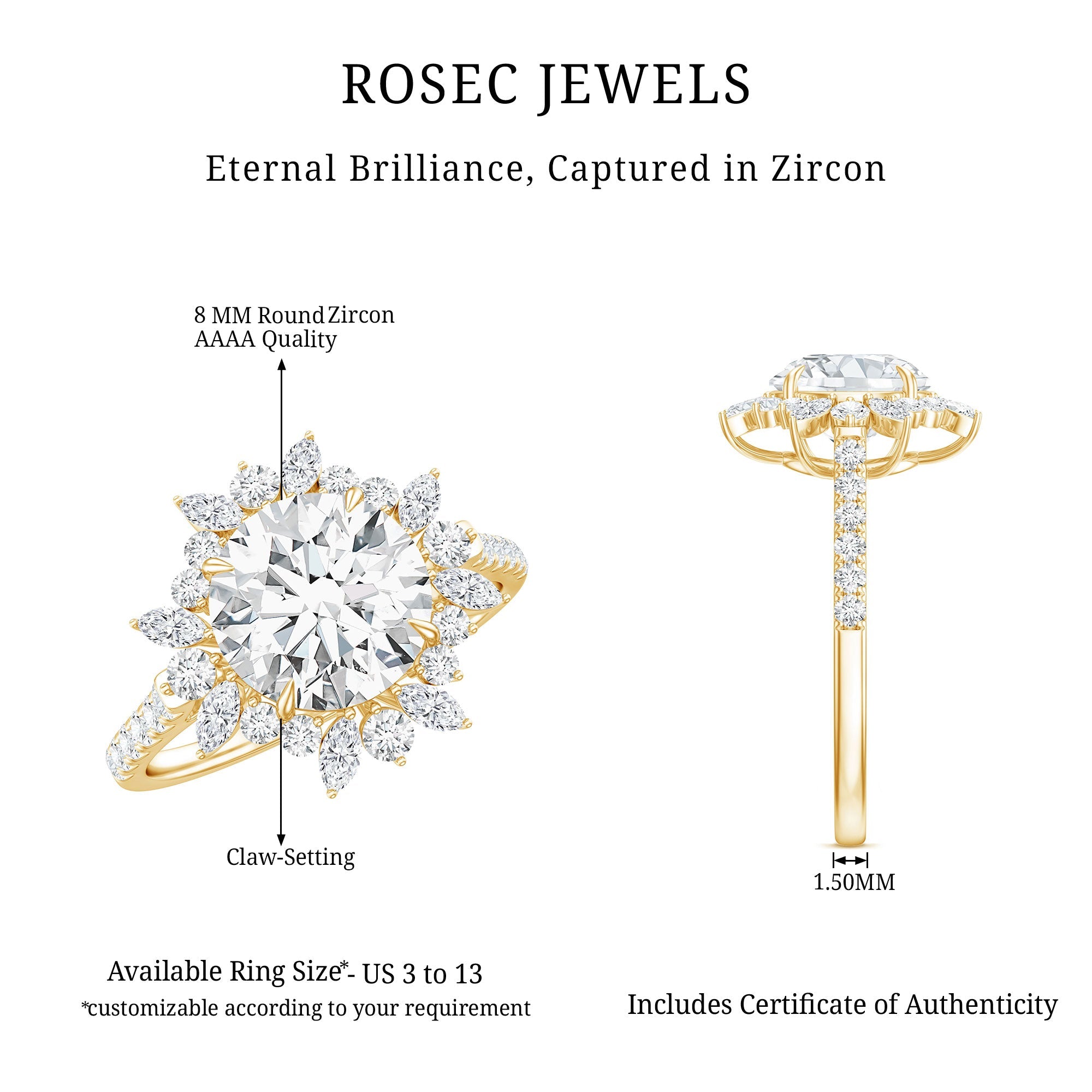 2 Carat Round Zircon Floral Halo Statement Ring