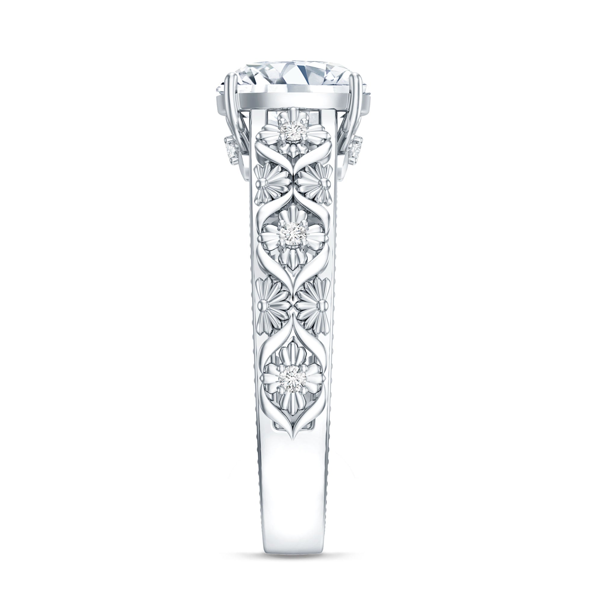 Cushion Cut Solitaire Zircon Gold Floral Engagement Ring