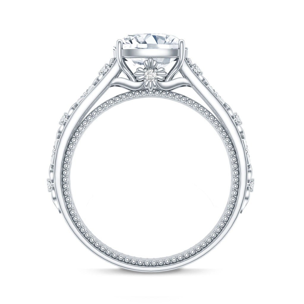 Cushion Cut Solitaire Zircon Gold Floral Engagement Ring