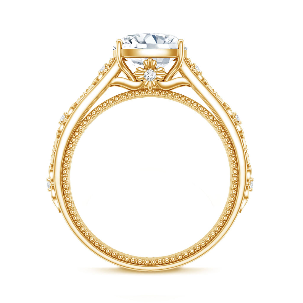 Cushion Cut Solitaire Zircon Gold Floral Engagement Ring