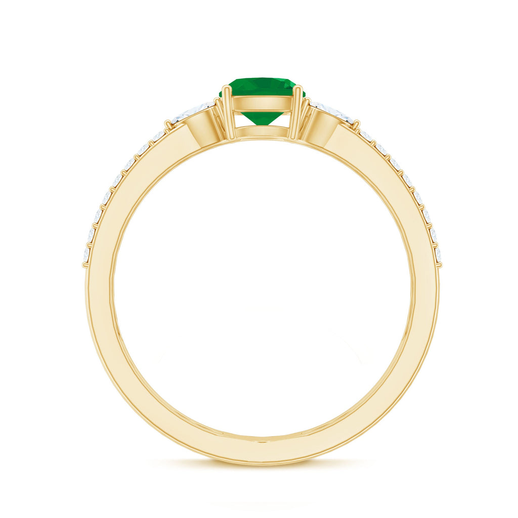 Natural Cushion Cut Emerald Diamond Double Band Engagement Ring
