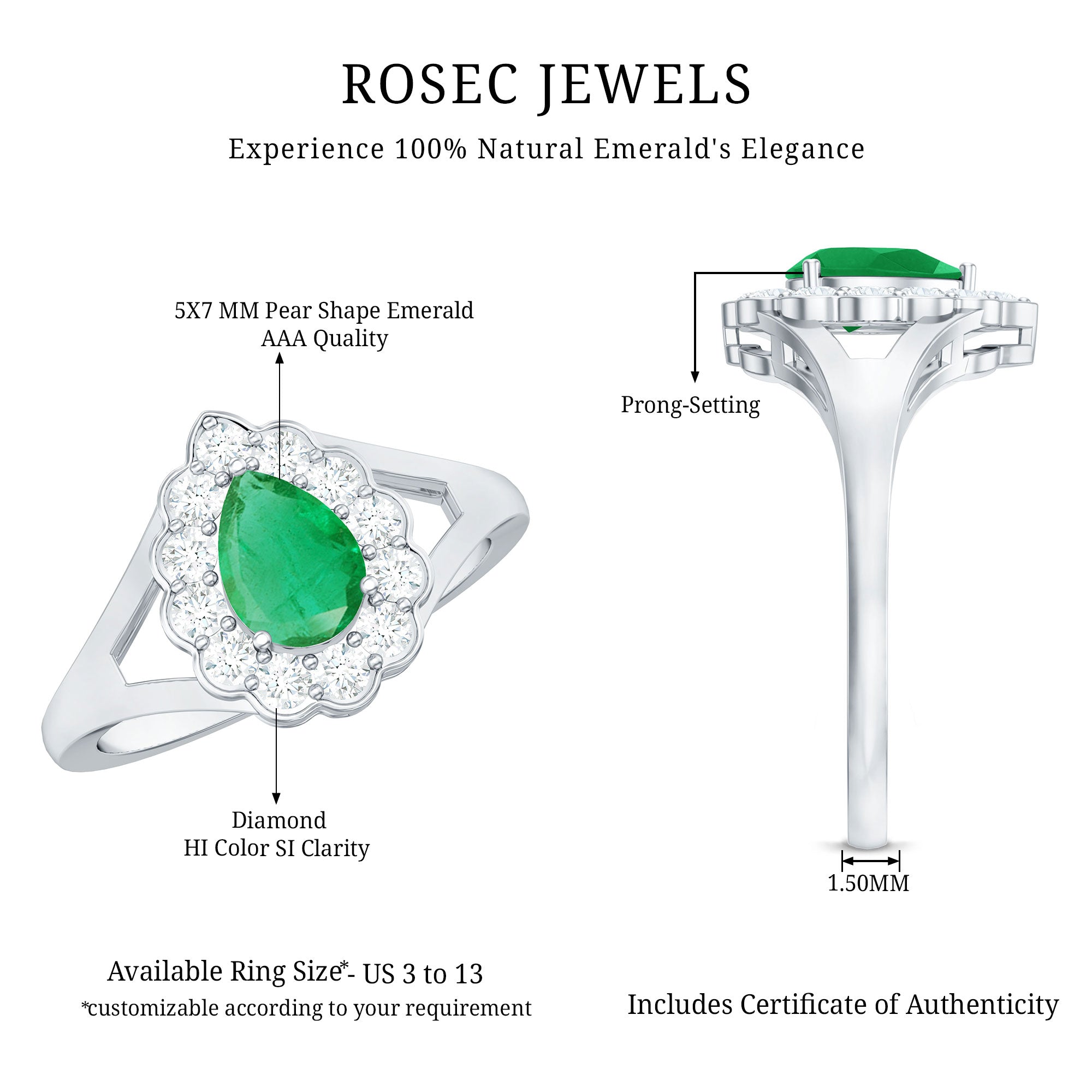 5X7 mm Pear Cut Emerald Engagement Ring with Diamond Halo