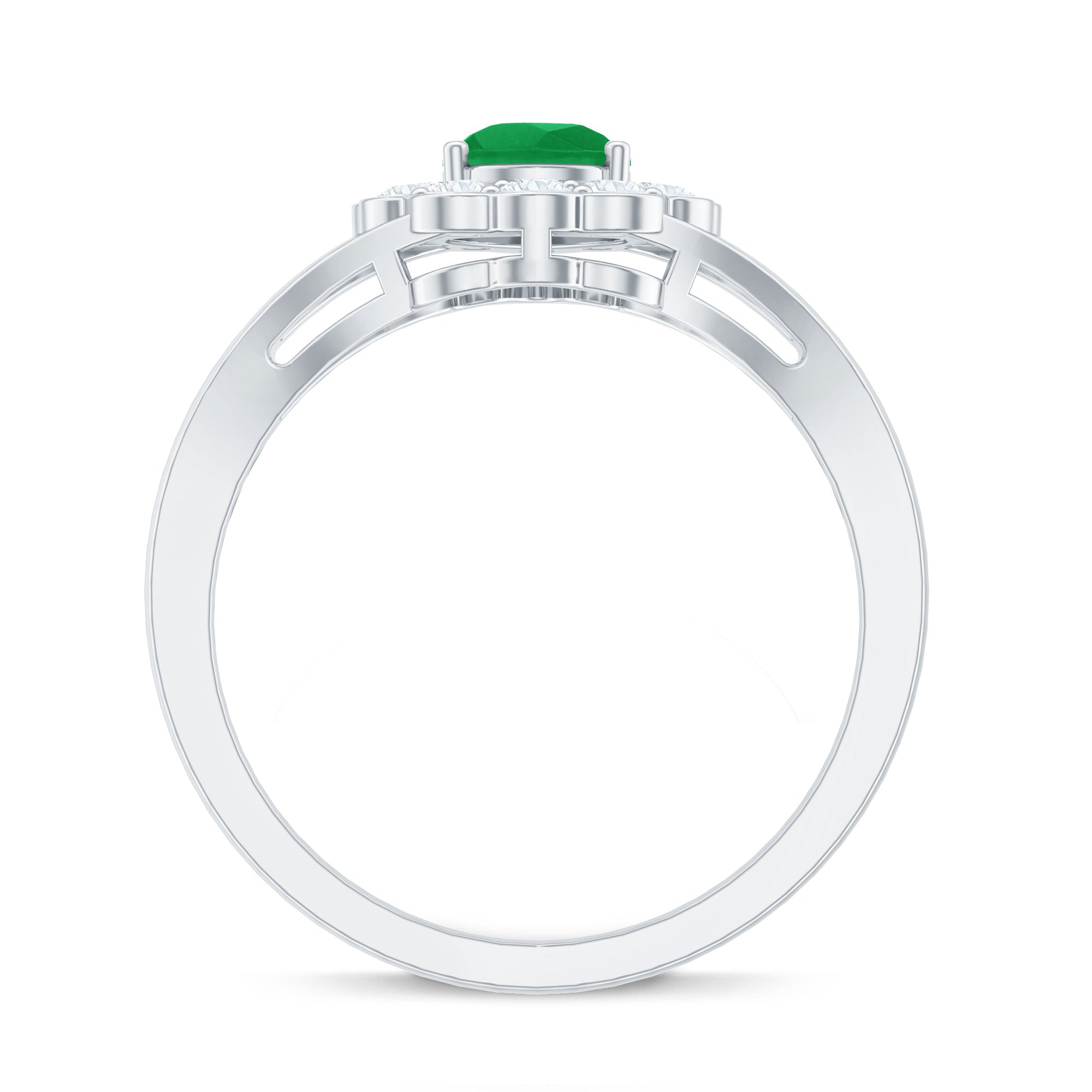 5X7 mm Pear Cut Emerald Engagement Ring with Diamond Halo