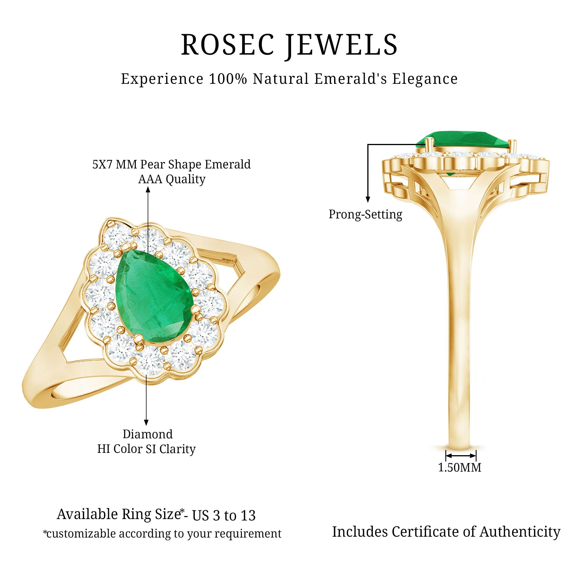 5X7 mm Pear Cut Emerald Engagement Ring with Diamond Halo