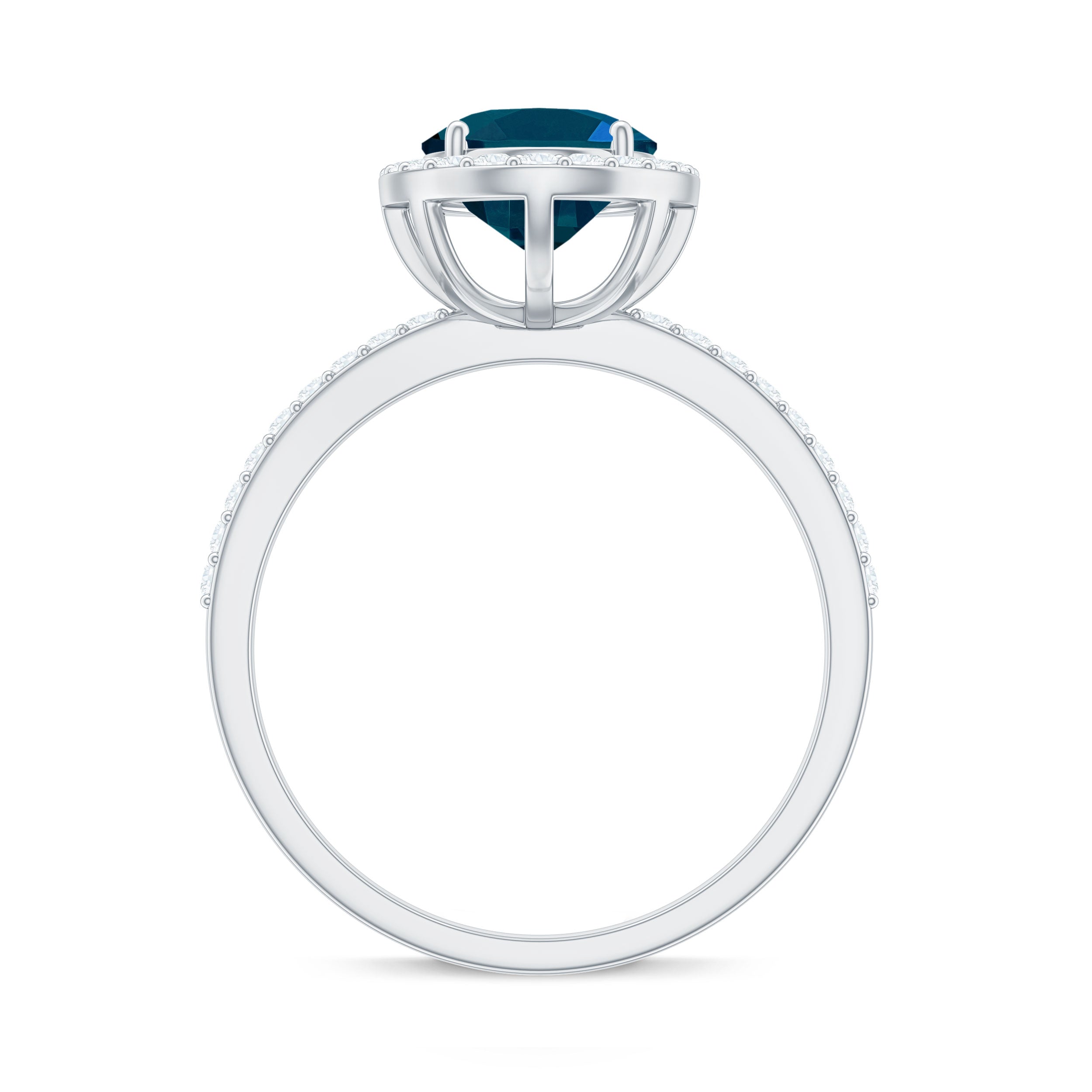 Classic London Blue Topaz Oval Engagement Ring with Diamond Halo