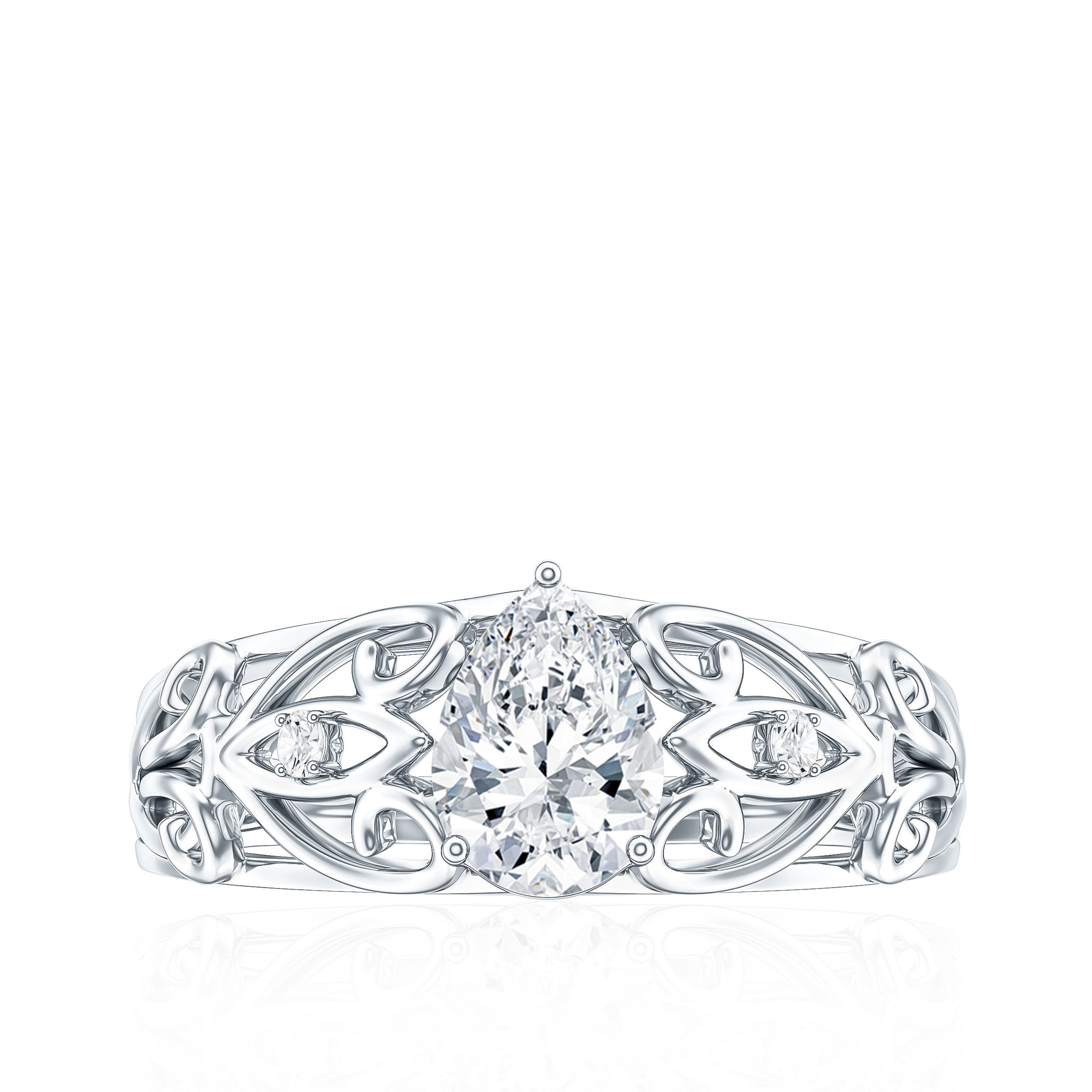 Pear Shaped Lab Created Diamond Solitaire Filigree Ring