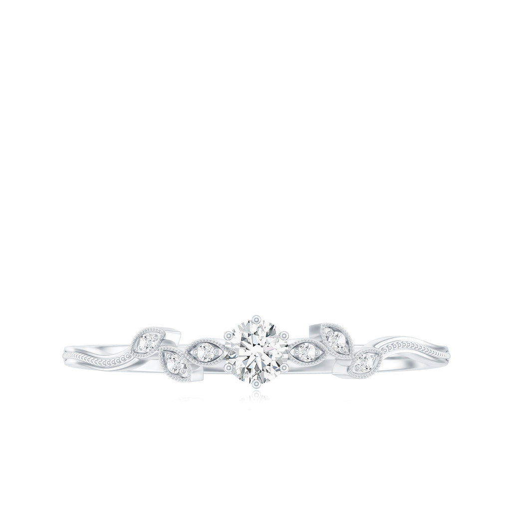 Minimal Lab Grown Diamond Leaf Ring with Beaded Detailing