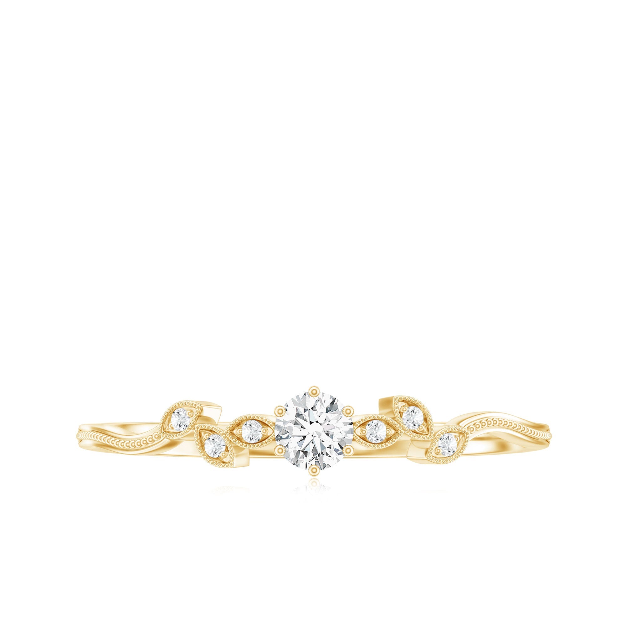 Minimal Lab Grown Diamond Leaf Ring with Beaded Detailing