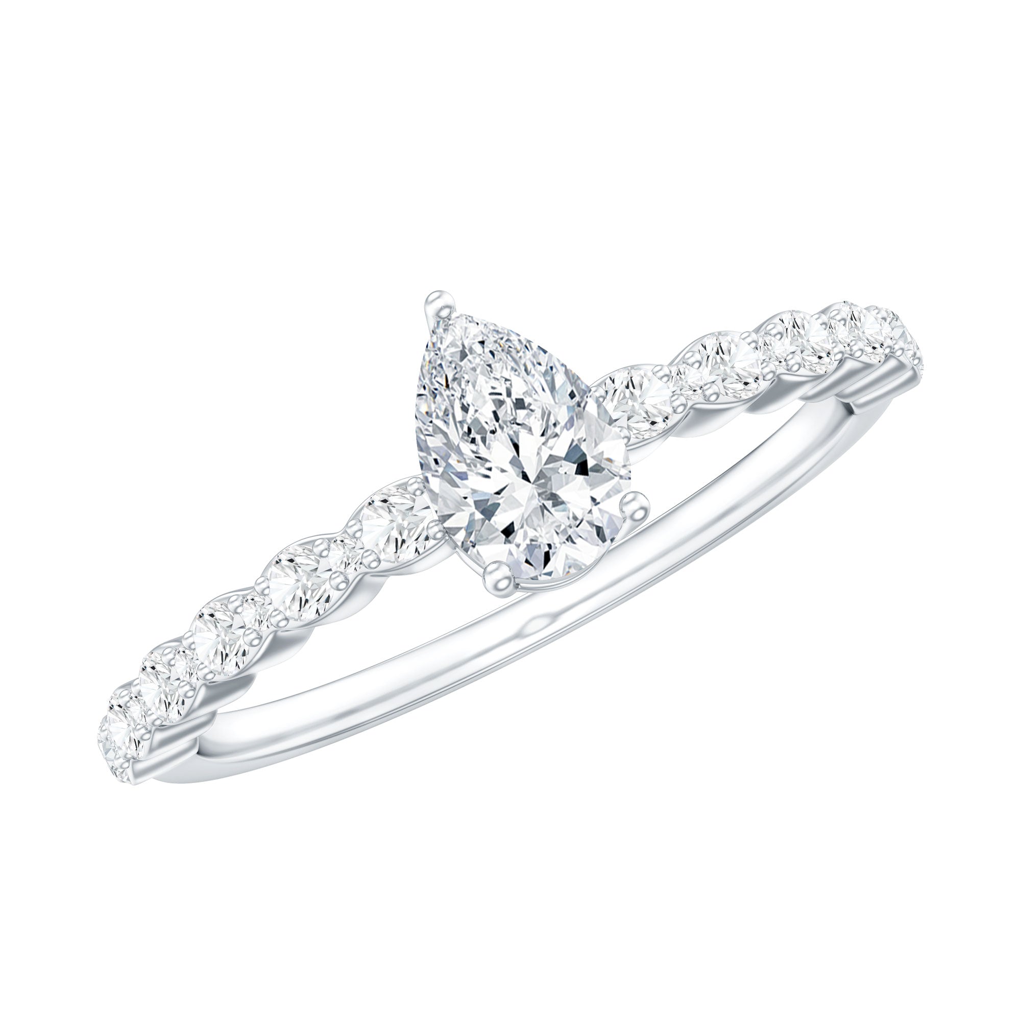 Pear Shape Lab Grown Diamond Solitaire Promise Ring with Side Stones