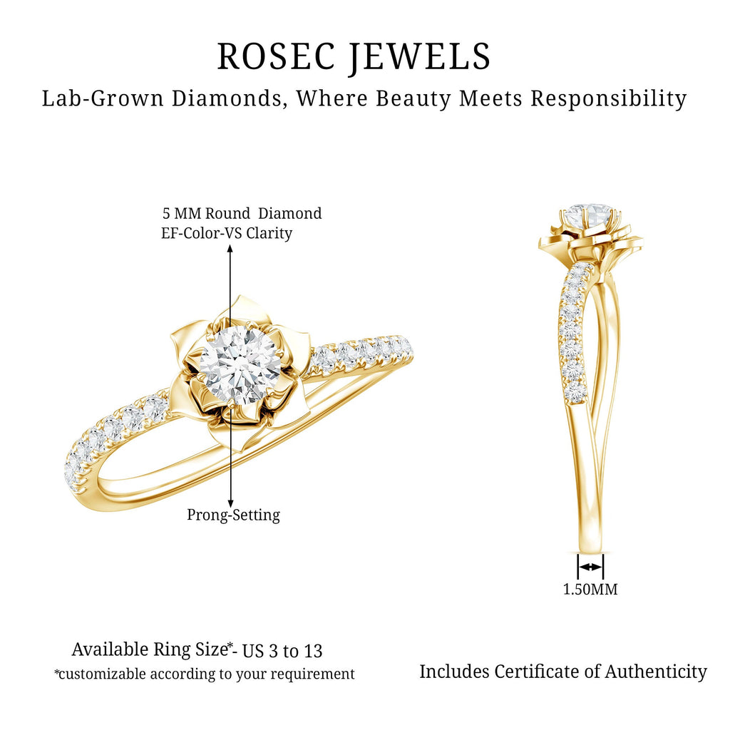 Nature Inspired Floral Engagement Ring with Lab Grown Diamond