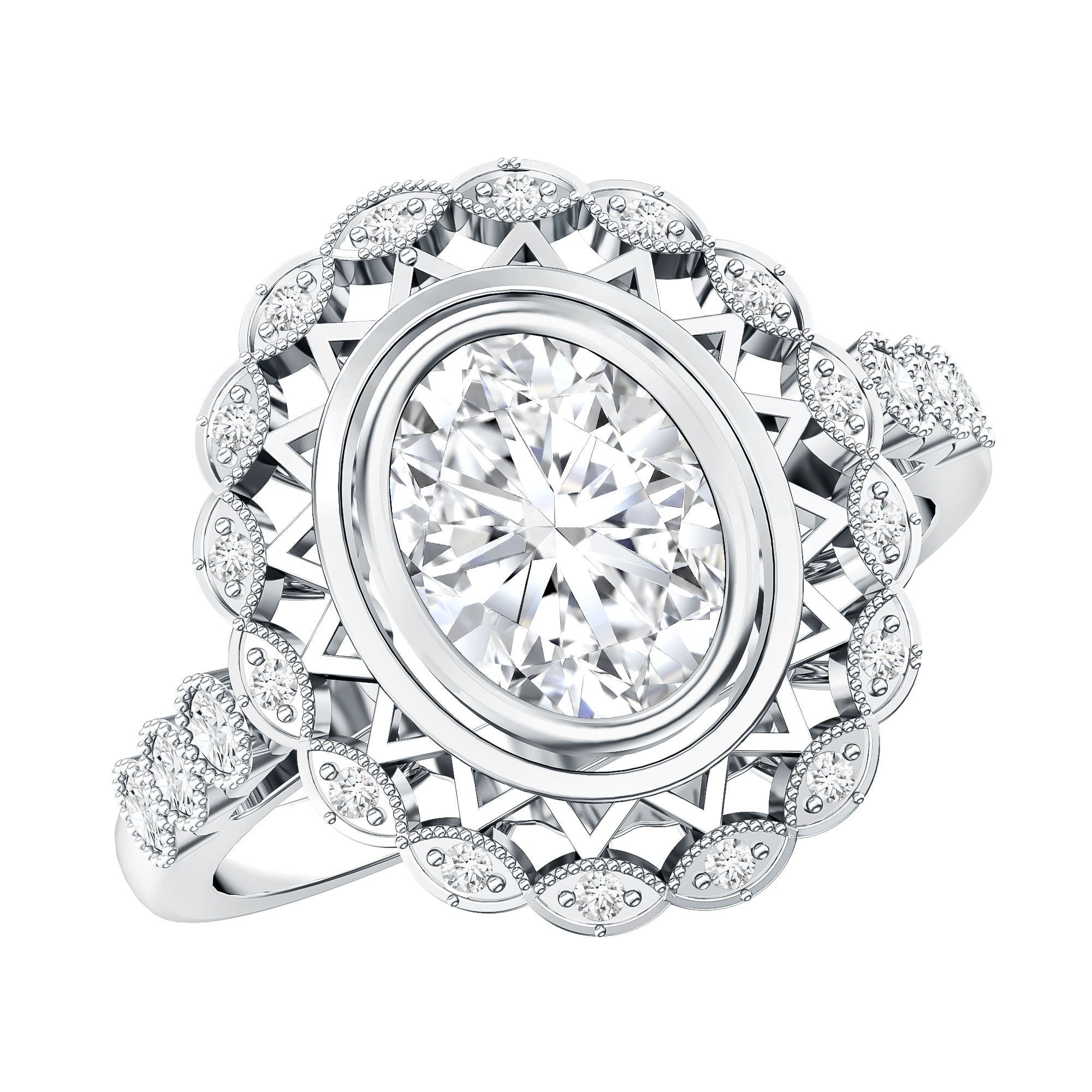 Vintage Style Oval Lab Grown Diamond Statement Engagement Ring