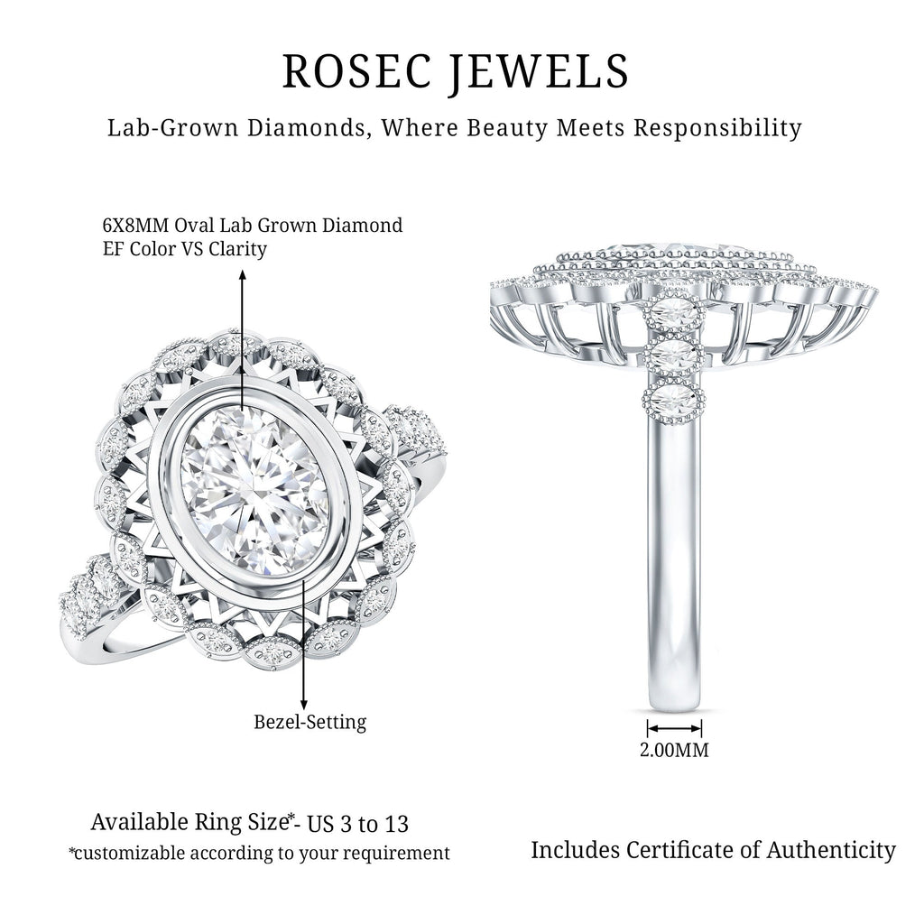 Vintage Style Oval Lab Grown Diamond Statement Engagement Ring