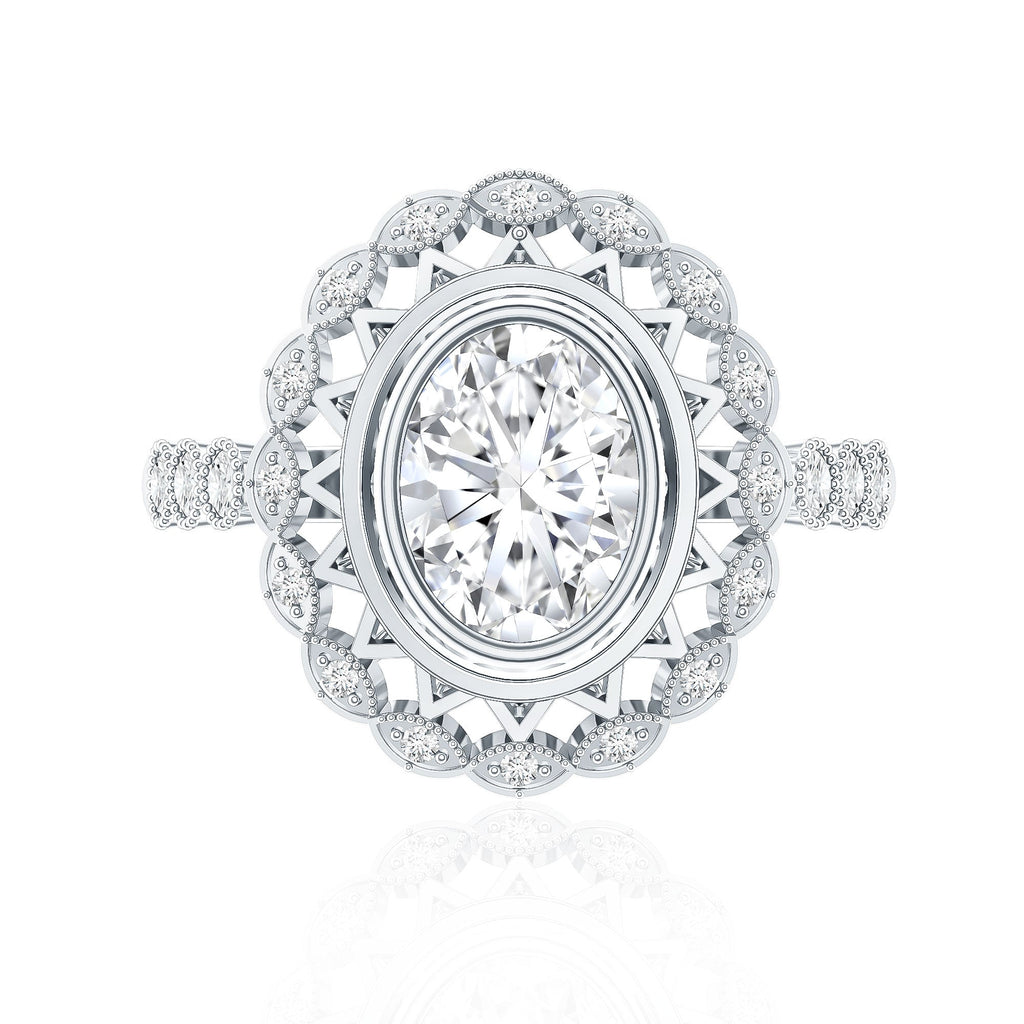 Vintage Style Oval Lab Grown Diamond Statement Engagement Ring