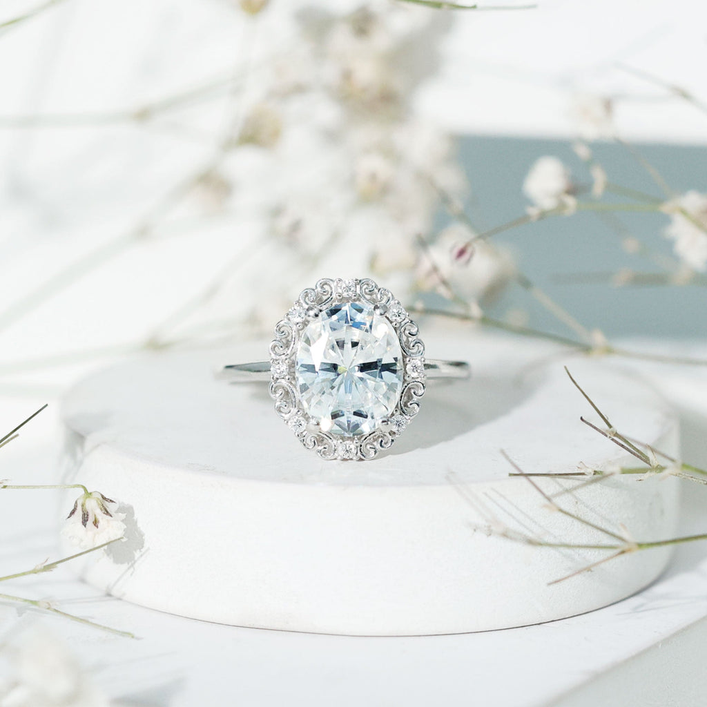 Womens 3.5 Carat Moissanite Vintage Style Engagement Ring