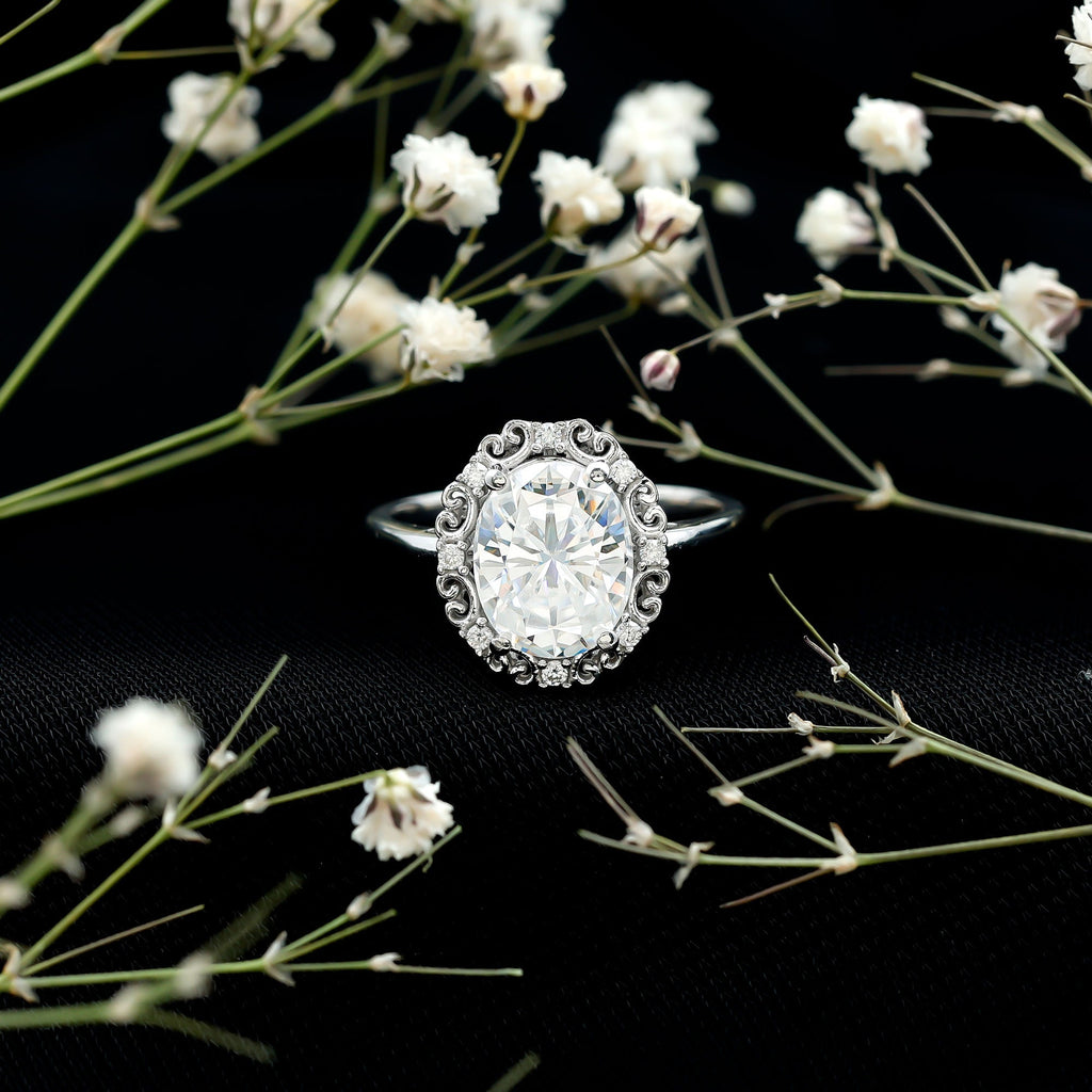 Womens 3.5 Carat Moissanite Vintage Style Engagement Ring