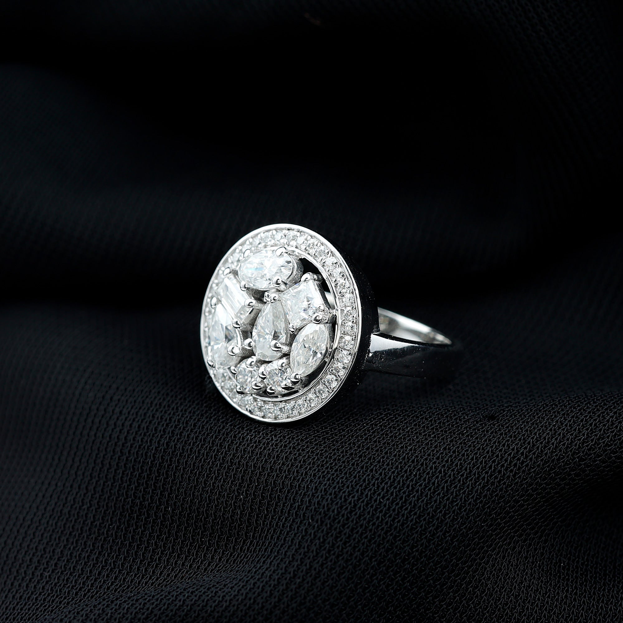 Sterling Silver Moissanite Cluster Engagement Ring for Women