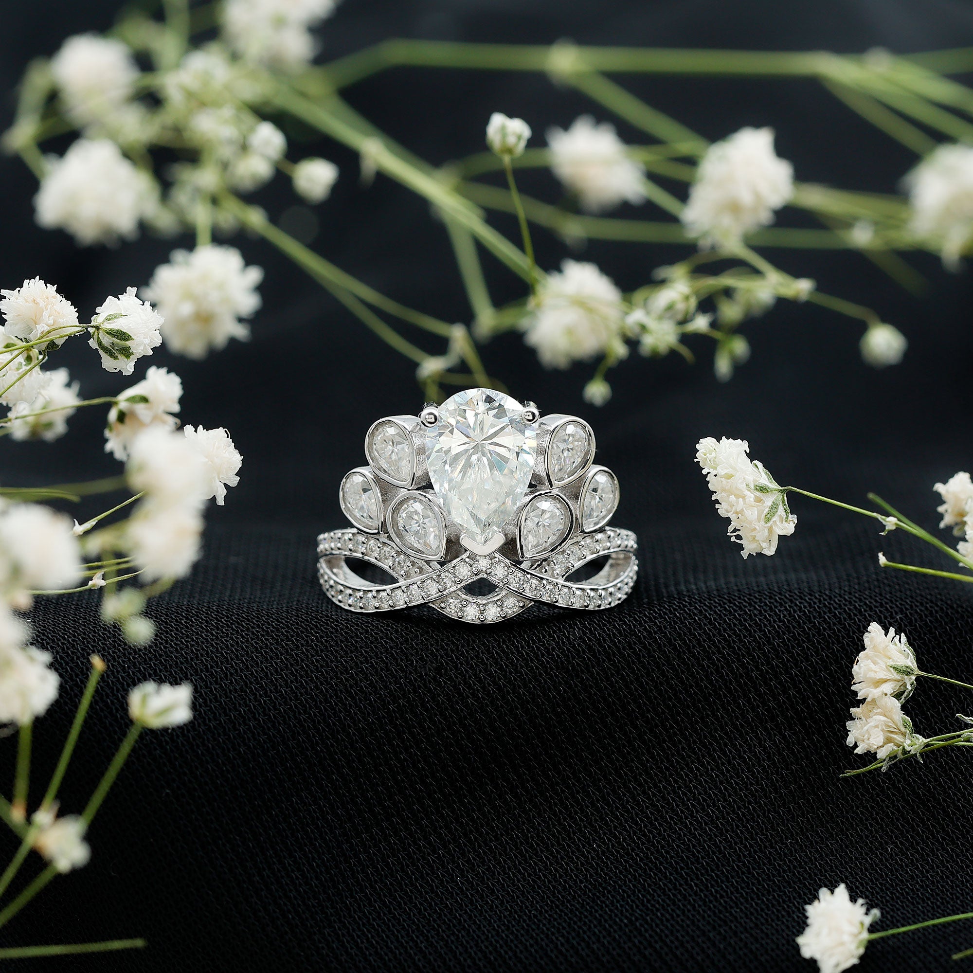 Vintage Inspired Moissanite Huge Engagement Ring