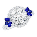 Certified Moissanite 3 Carat Engagement Ring with Lab Grown Blue Sapphire