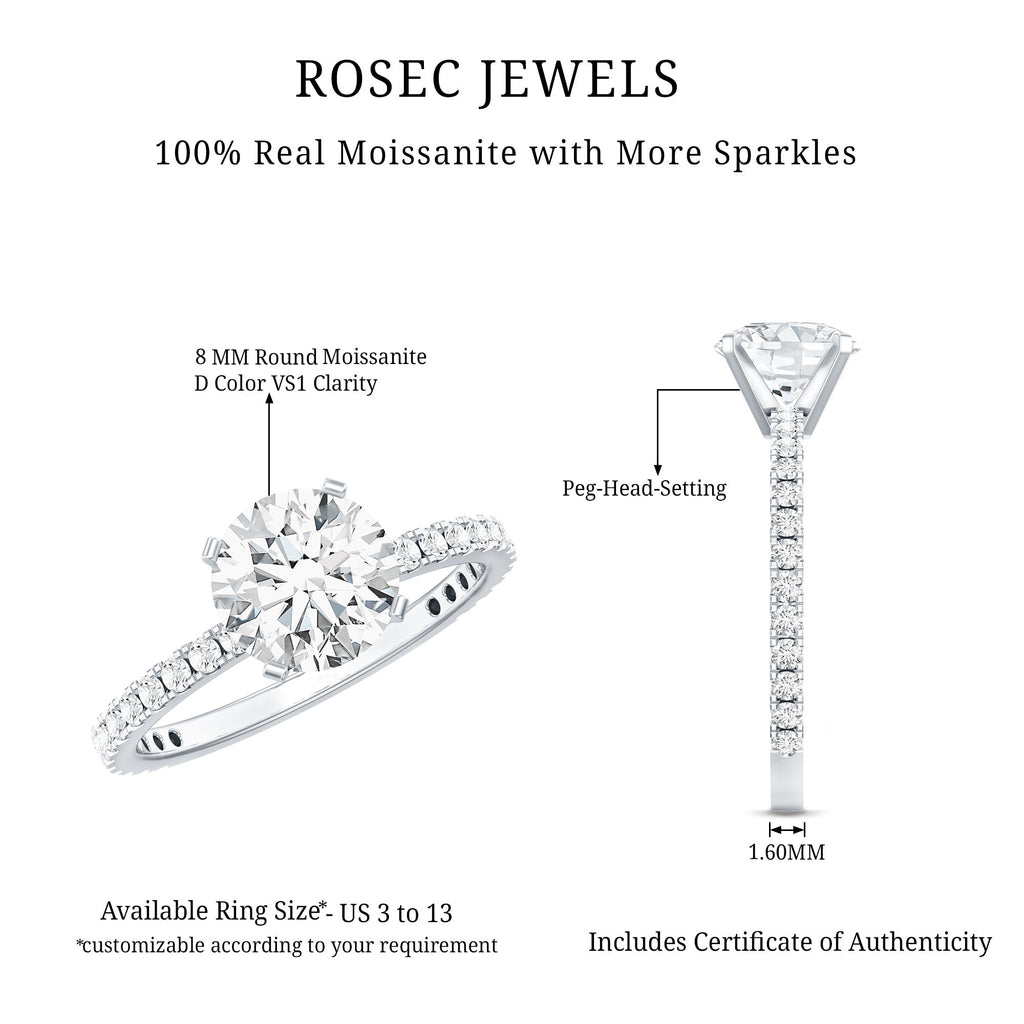Certified 8 MM Moissanite Solitaire Engagement Ring